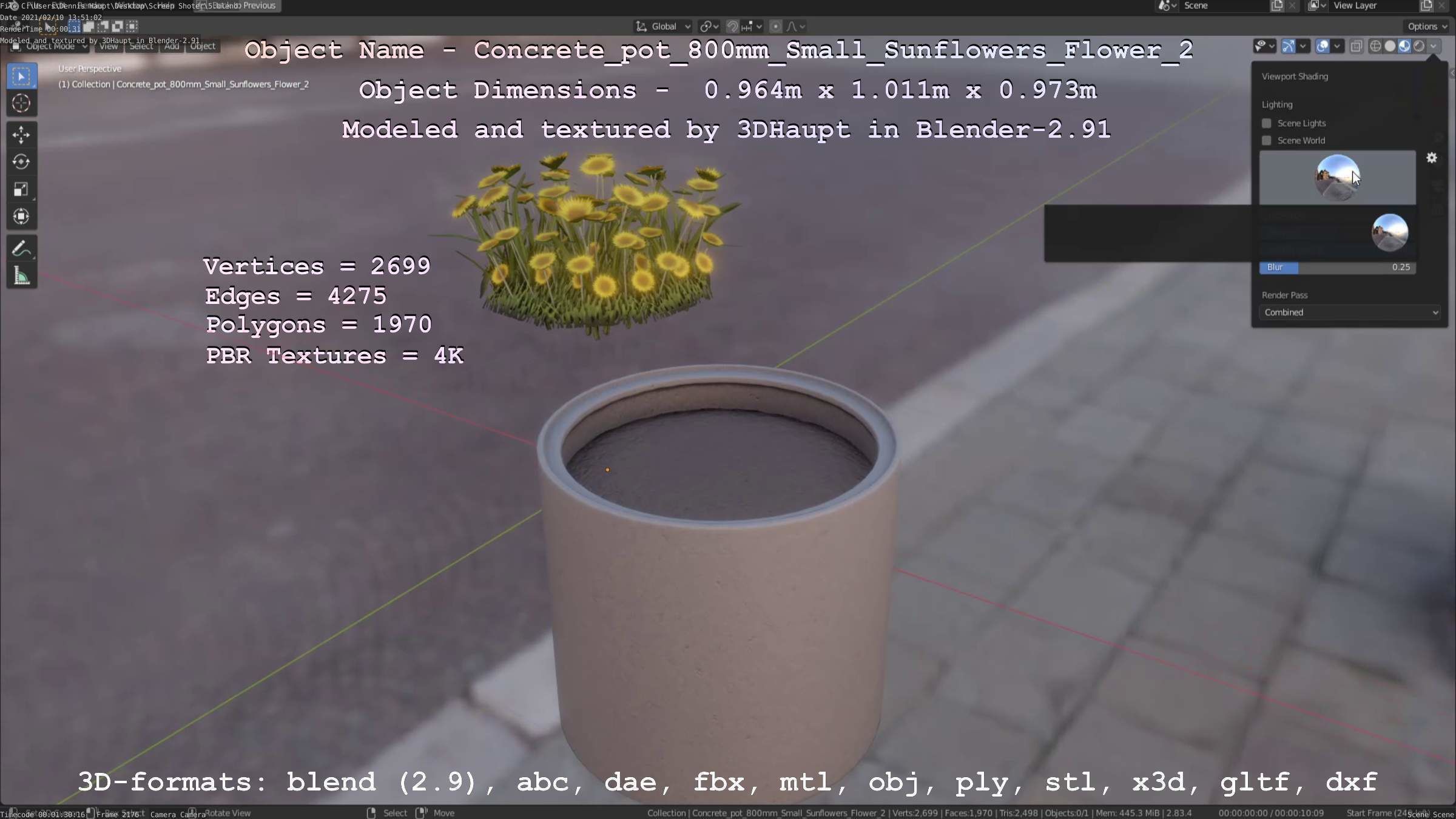 Concrete Pipe Pot 800mm with Small Sunflowers Version 2 Low-poly 3D model_63
