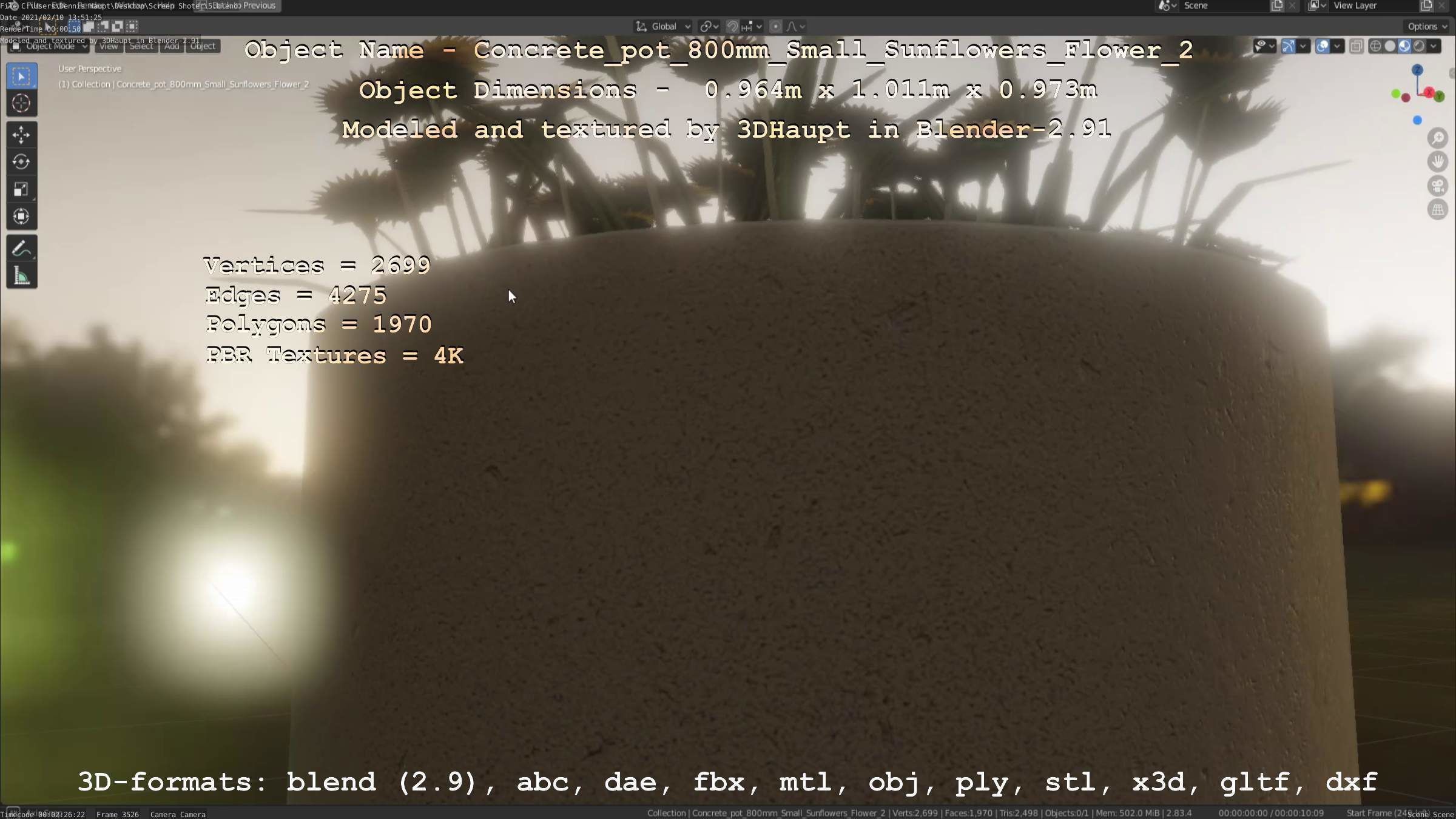 Concrete Pipe Pot 800mm with Small Sunflowers Version 2 Low-poly 3D model_103