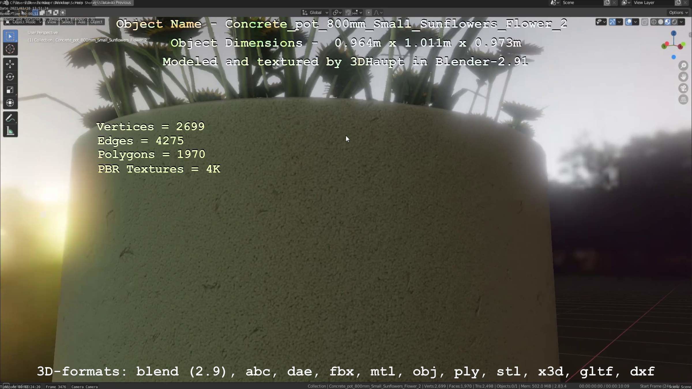 Concrete Pipe Pot 800mm with Small Sunflowers Version 2 Low-poly 3D model_78