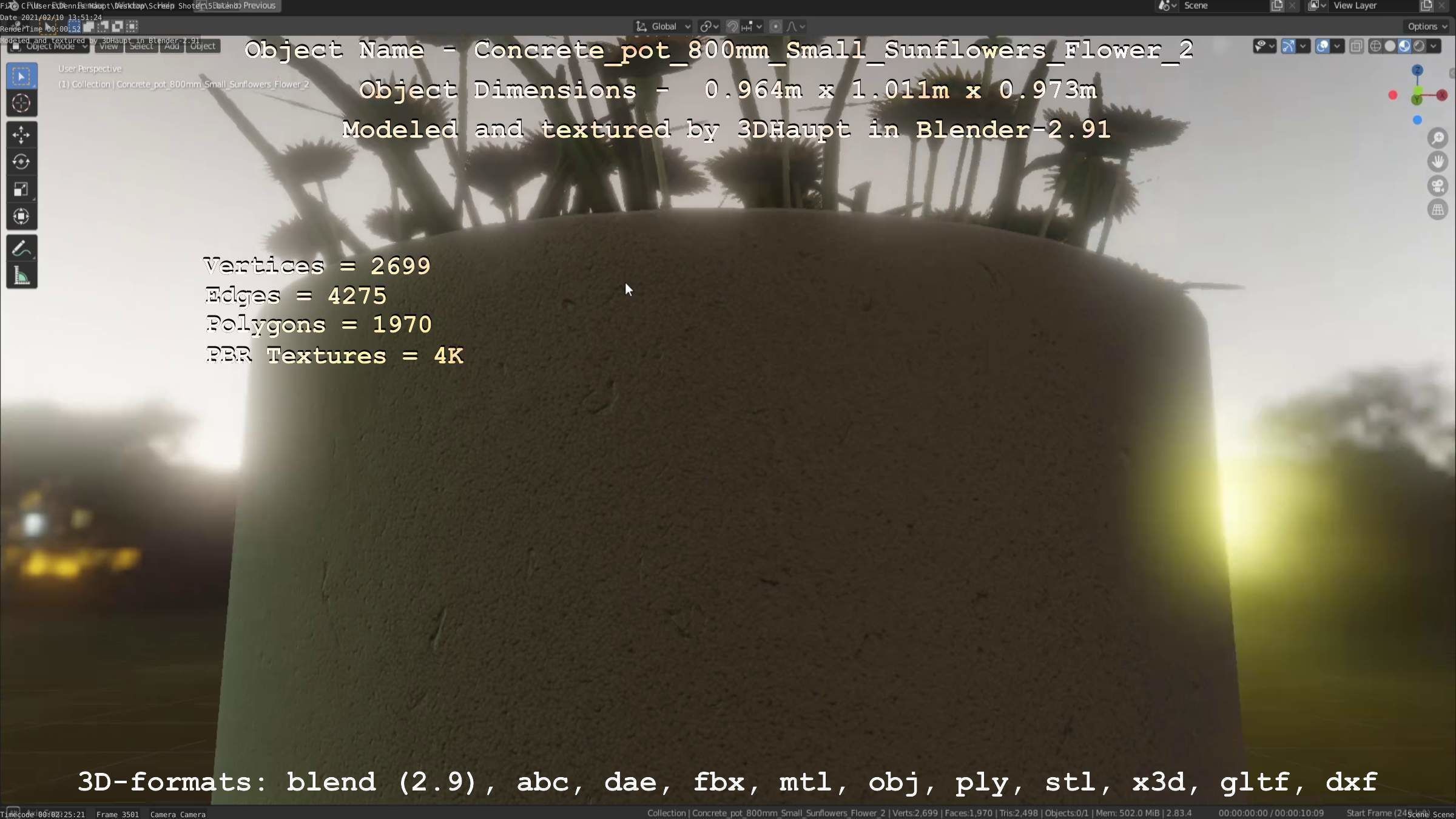 Concrete Pipe Pot 800mm with Small Sunflowers Version 2 Low-poly 3D model_102