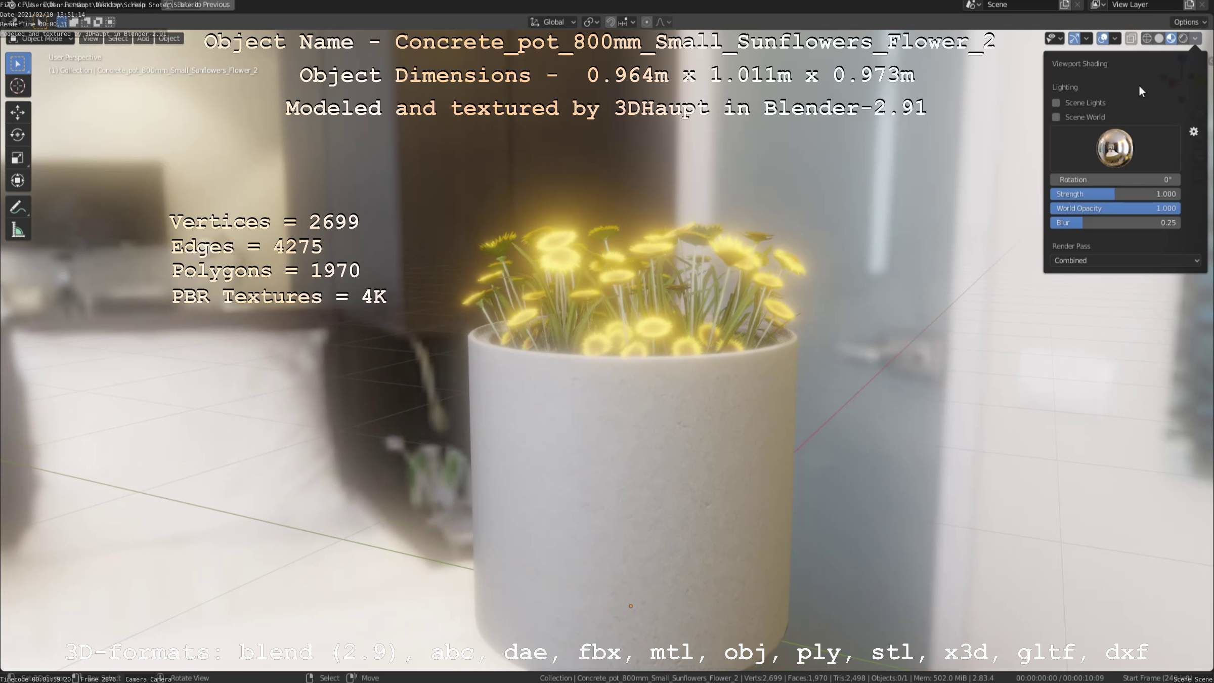 Concrete Pipe Pot 800mm with Small Sunflowers Version 2 Low-poly 3D model_75