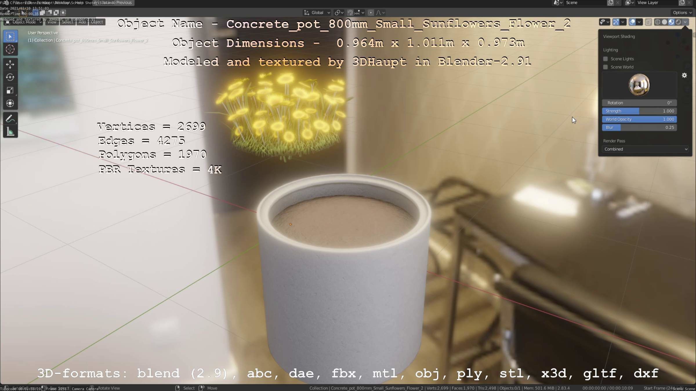 Concrete Pipe Pot 800mm with Small Sunflowers Version 2 Low-poly 3D model_61