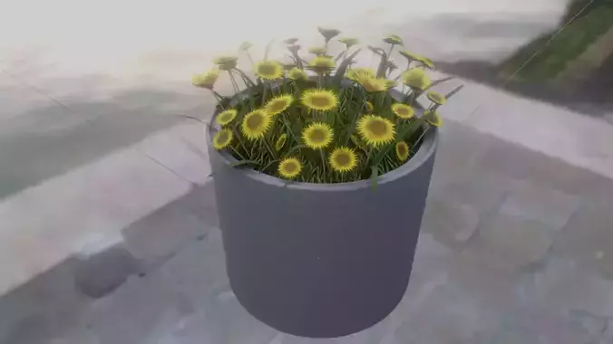 Concrete Pipe Pot 800mm with Small Sunflowers Version 2 Low-poly 3D model