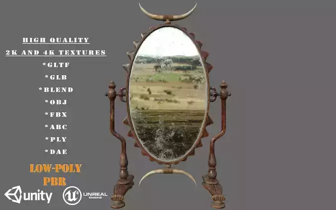 Old Antique Double Sided Mirror PBR Low-Poly Game Ready 3D Model