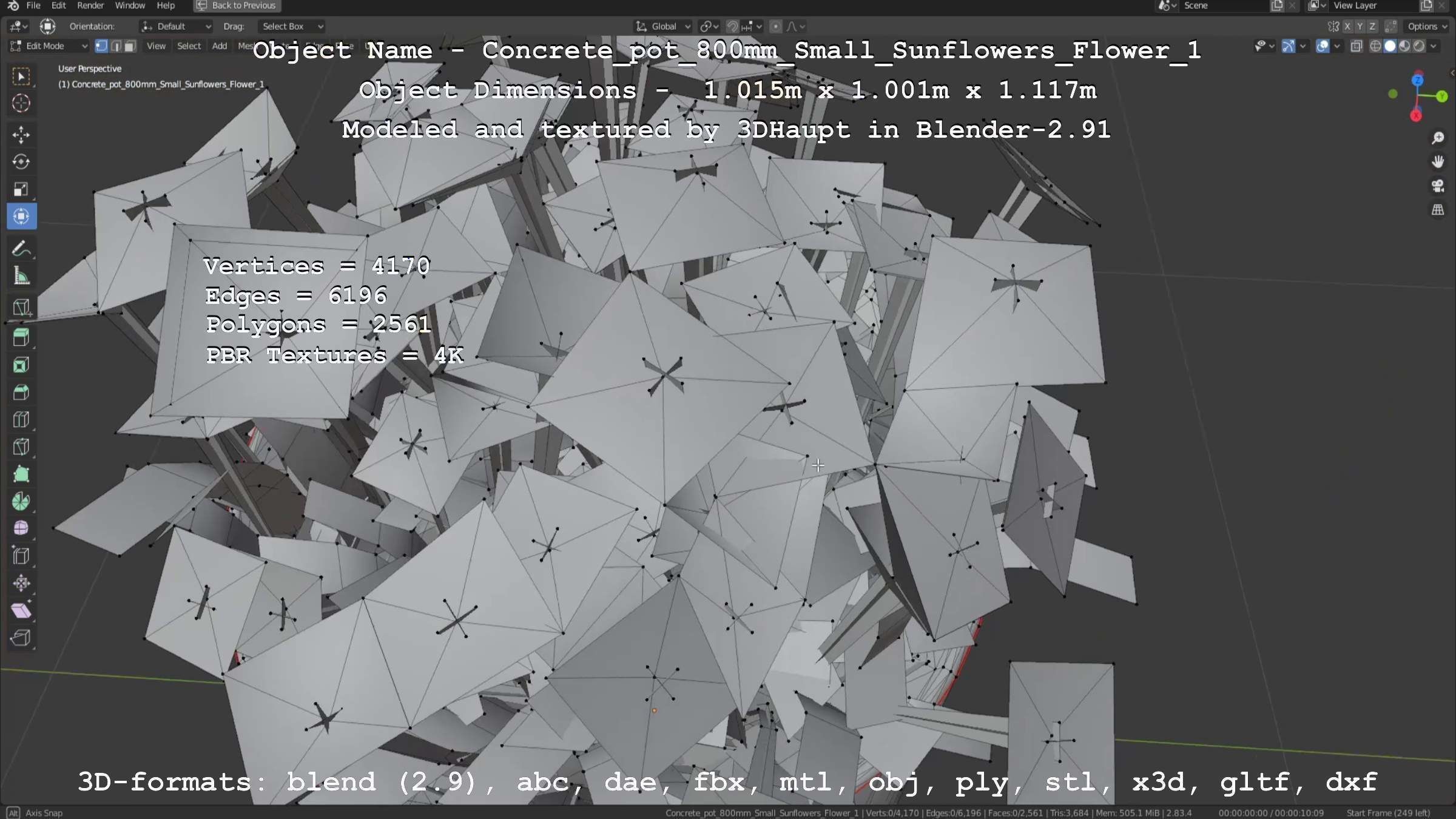 Concrete Pipe Pot 800mm Small with Sunflowers Version 1 Low-poly 3D model_106