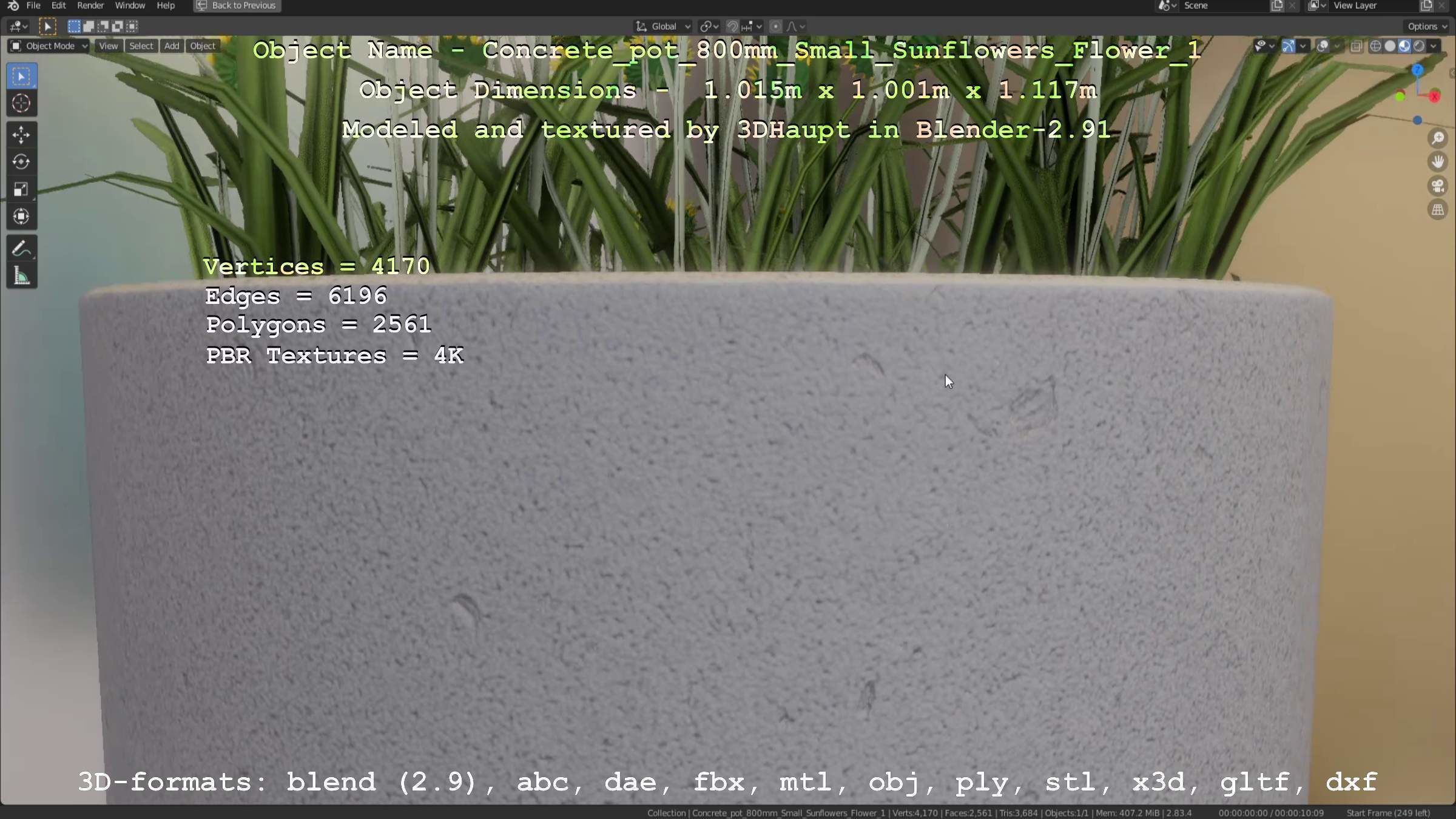 Concrete Pipe Pot 800mm Small with Sunflowers Version 1 Low-poly 3D model_85