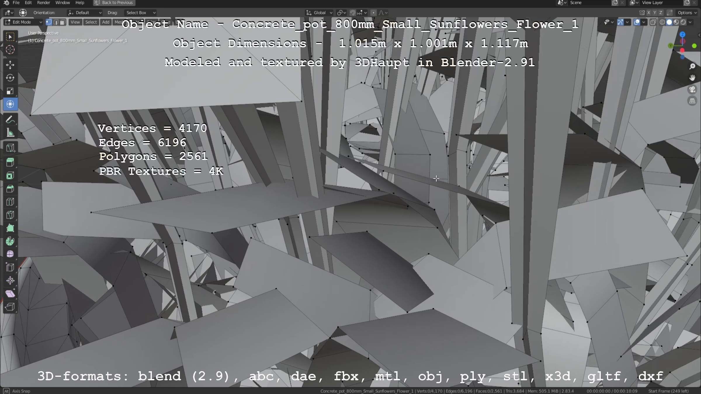 Concrete Pipe Pot 800mm Small with Sunflowers Version 1 Low-poly 3D model_15