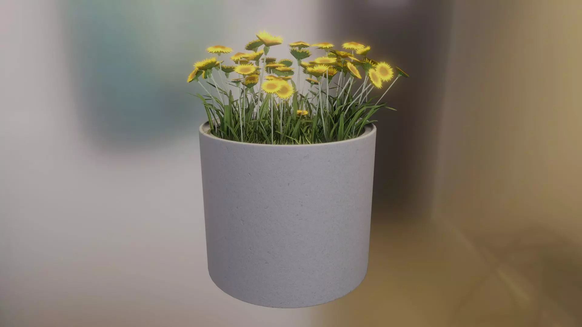 Concrete Pipe Pot 800mm Small with Sunflowers Version 1 Low-poly 3D model_0