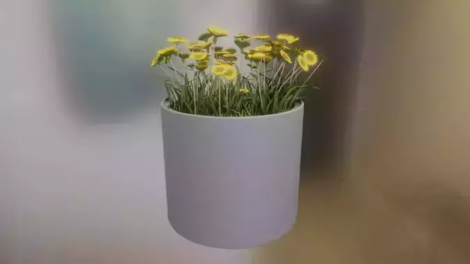 Concrete Pipe Pot 800mm Small with Sunflowers Version 1 Low-poly 3D model