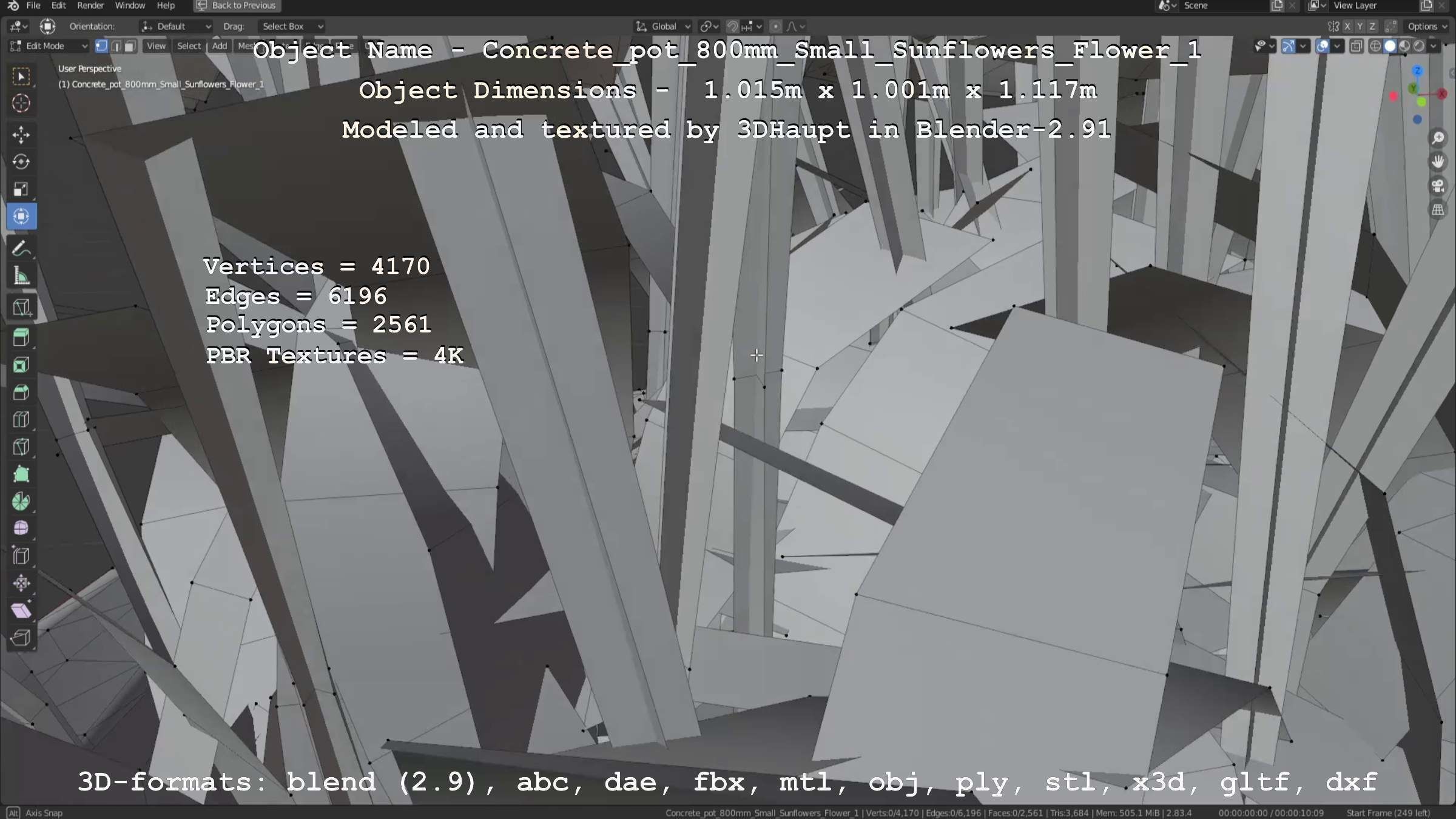 Concrete Pipe Pot 800mm Small with Sunflowers Version 1 Low-poly 3D model_16