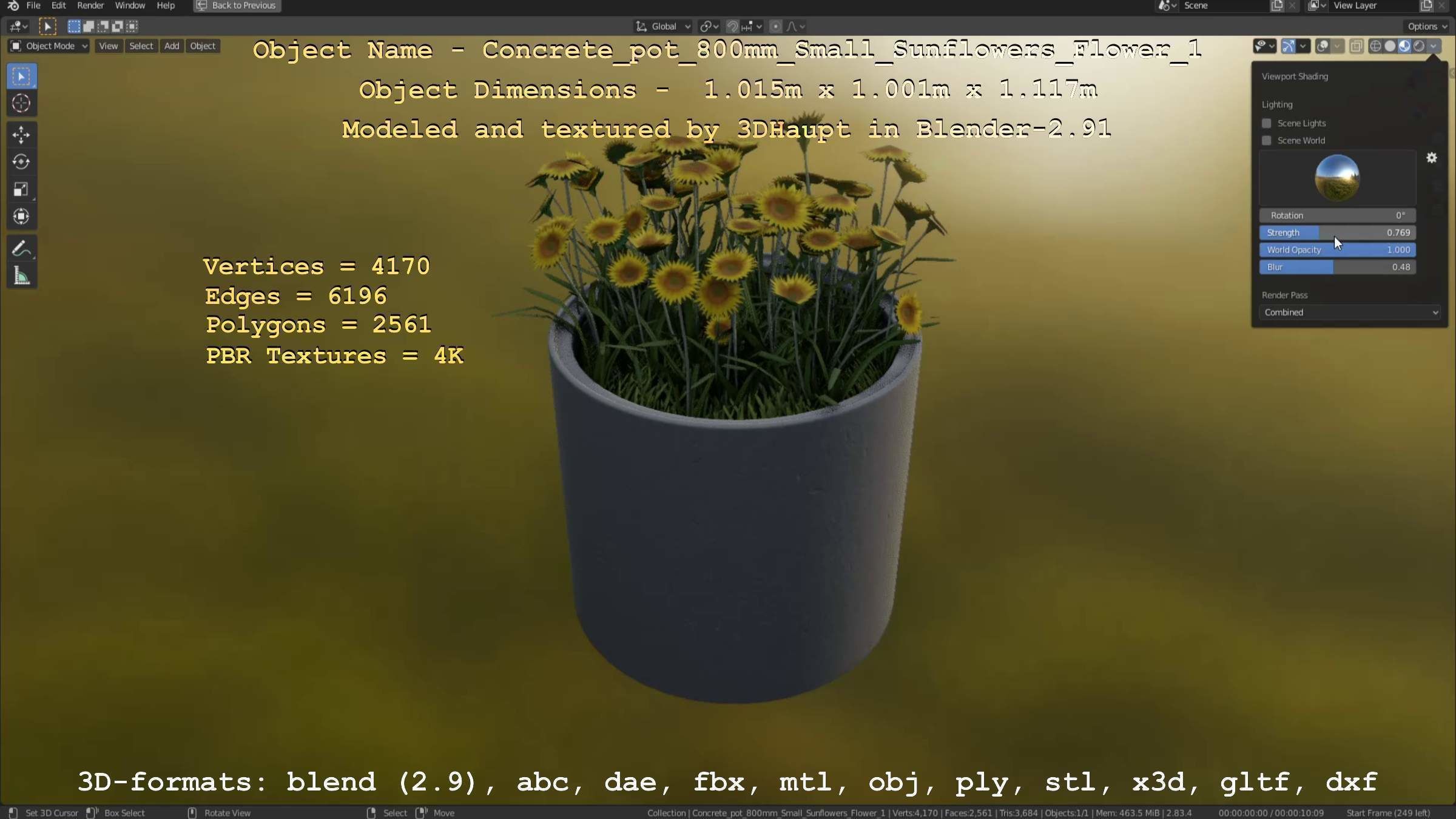 Concrete Pipe Pot 800mm Small with Sunflowers Version 1 Low-poly 3D model_114