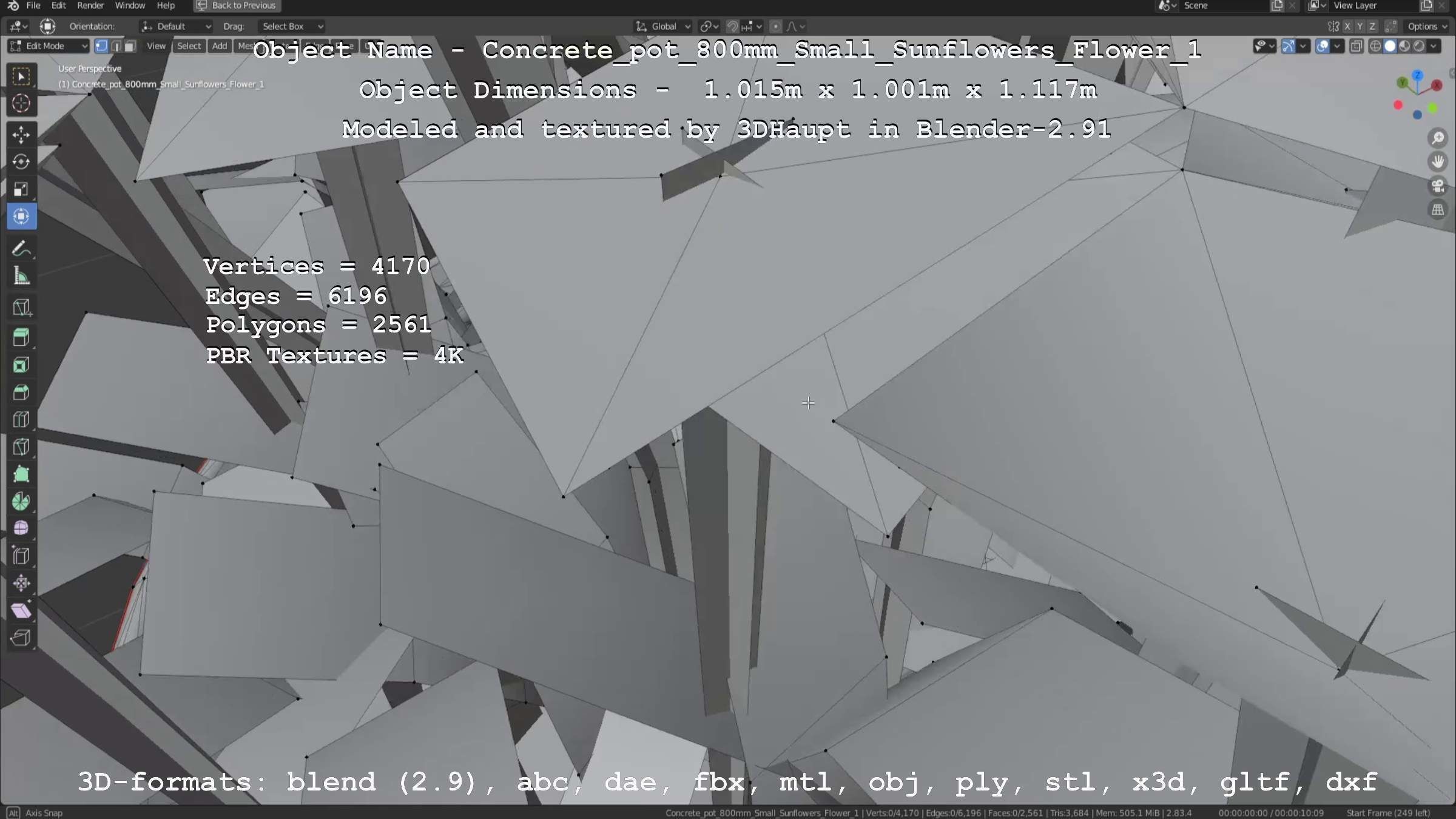 Concrete Pipe Pot 800mm Small with Sunflowers Version 1 Low-poly 3D model_117