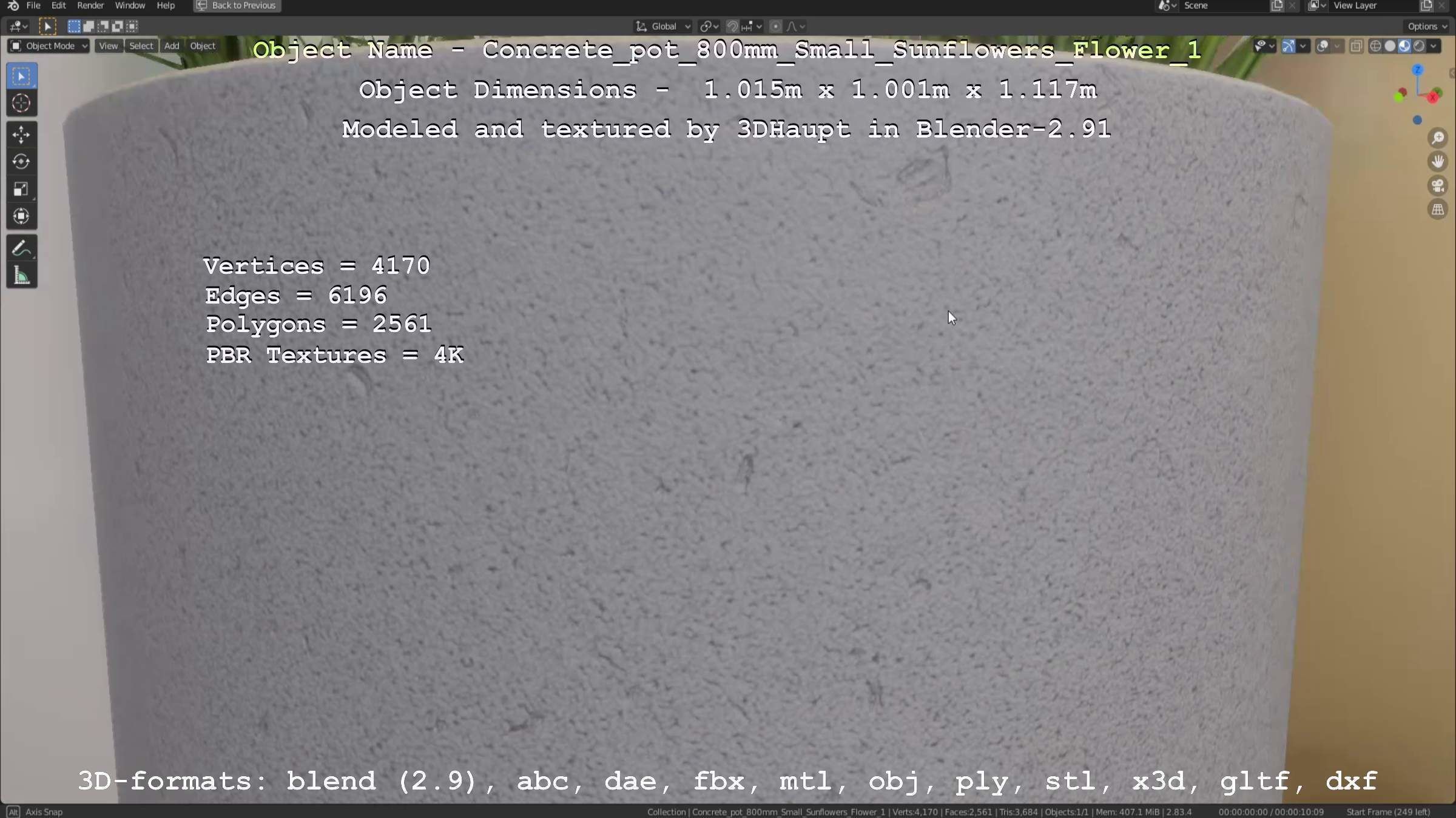 Concrete Pipe Pot 800mm Small with Sunflowers Version 1 Low-poly 3D model_40