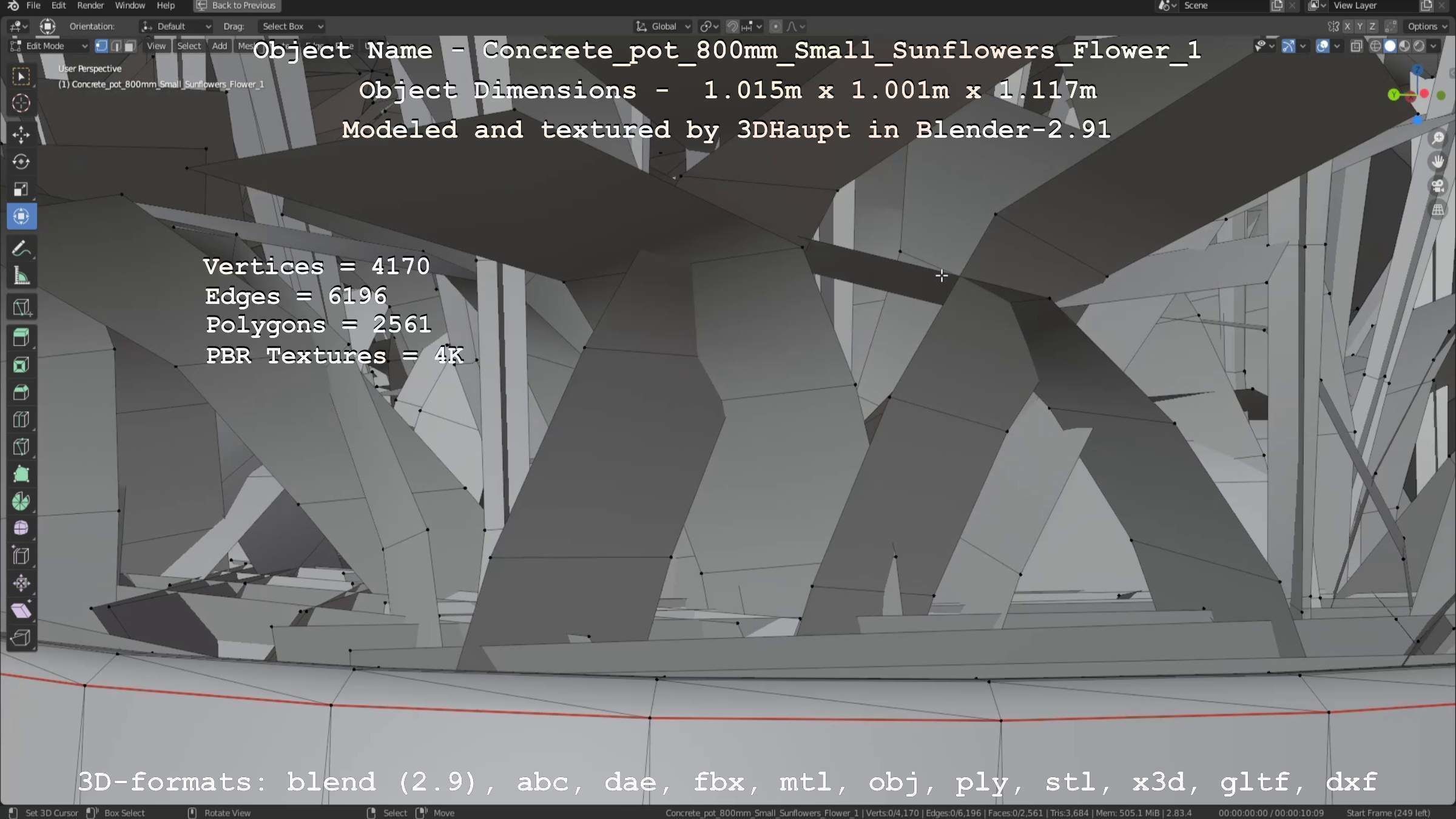 Concrete Pipe Pot 800mm Small with Sunflowers Version 1 Low-poly 3D model_14