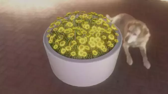 Concrete Pipe Pot 1500mm with Small Sunflowers Version 2 Low-poly 3D model