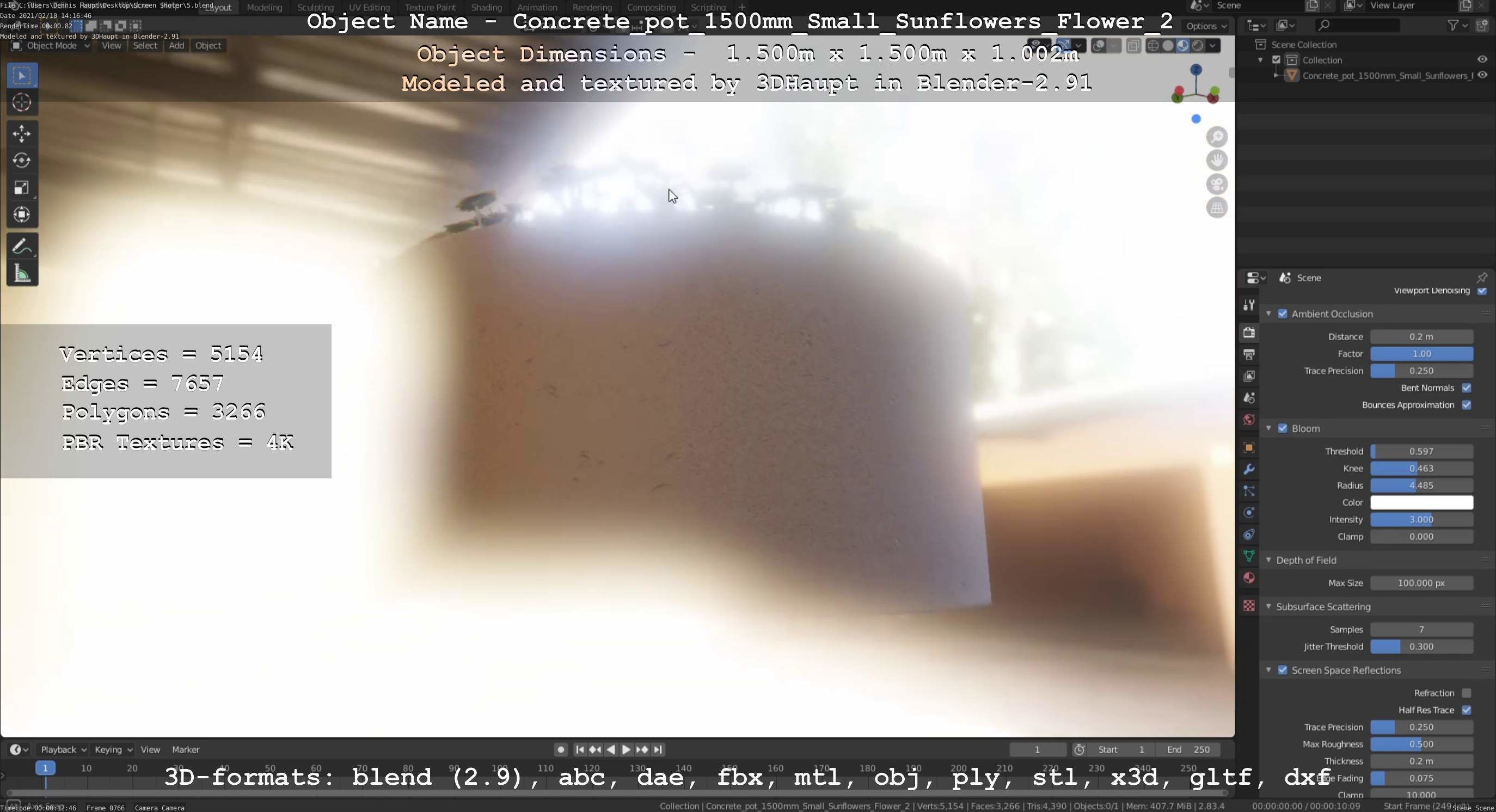 Concrete Pipe Pot 1500mm with Small Sunflowers Version 2 Low-poly 3D model_89