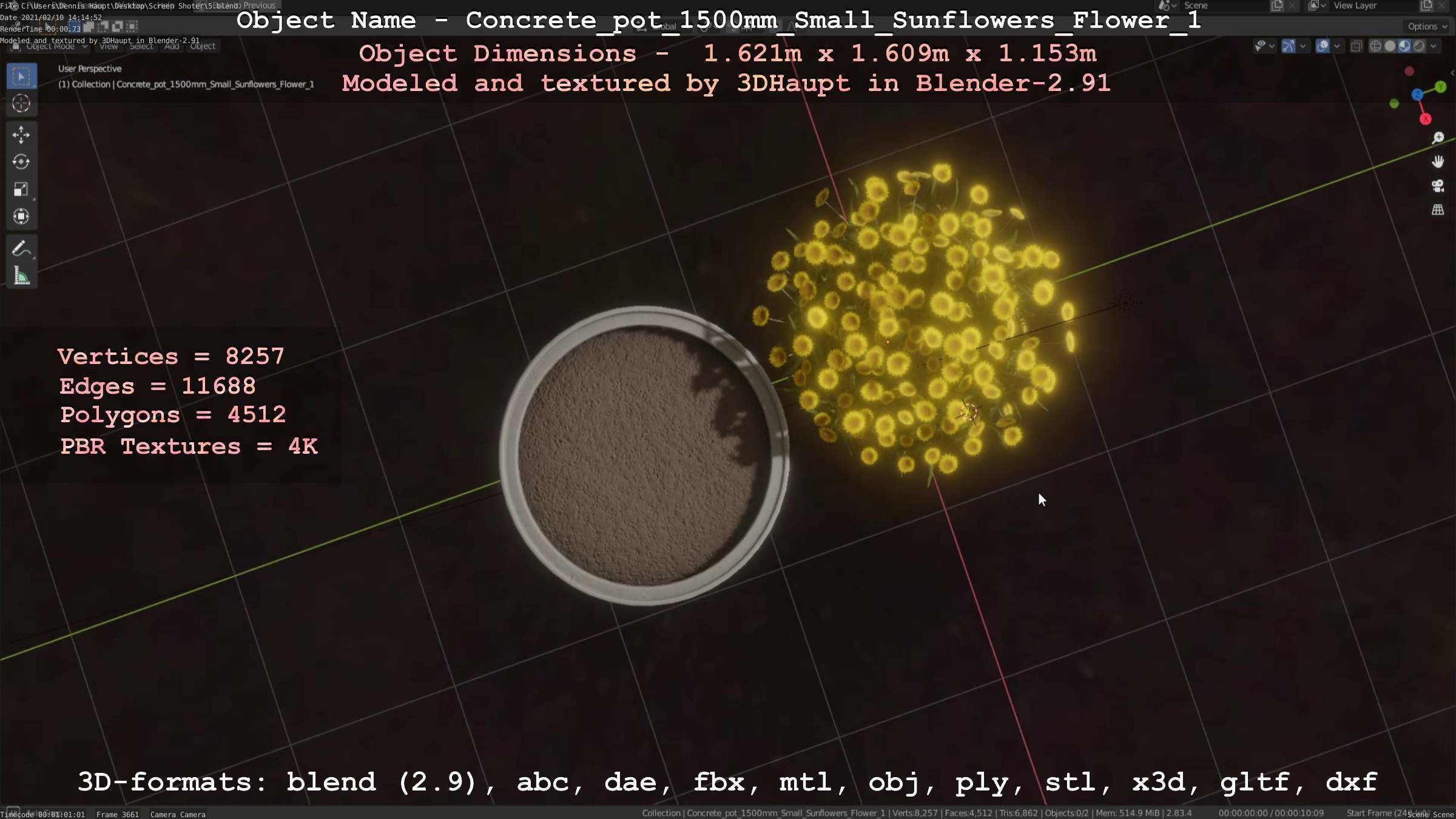 Concrete Pipe Pot 1500mm with Small Sunflowers Version 1 Low-poly 3D model_23