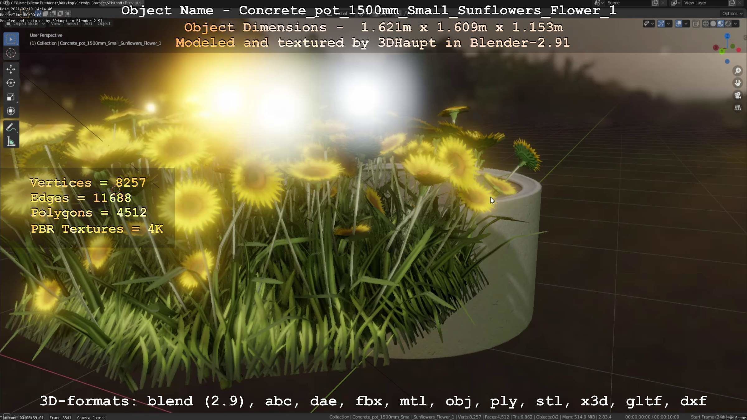 Concrete Pipe Pot 1500mm with Small Sunflowers Version 1 Low-poly 3D model_20