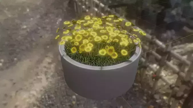 Concrete Pipe Pot 1500mm with Small Sunflowers Version 1 Low-poly 3D model