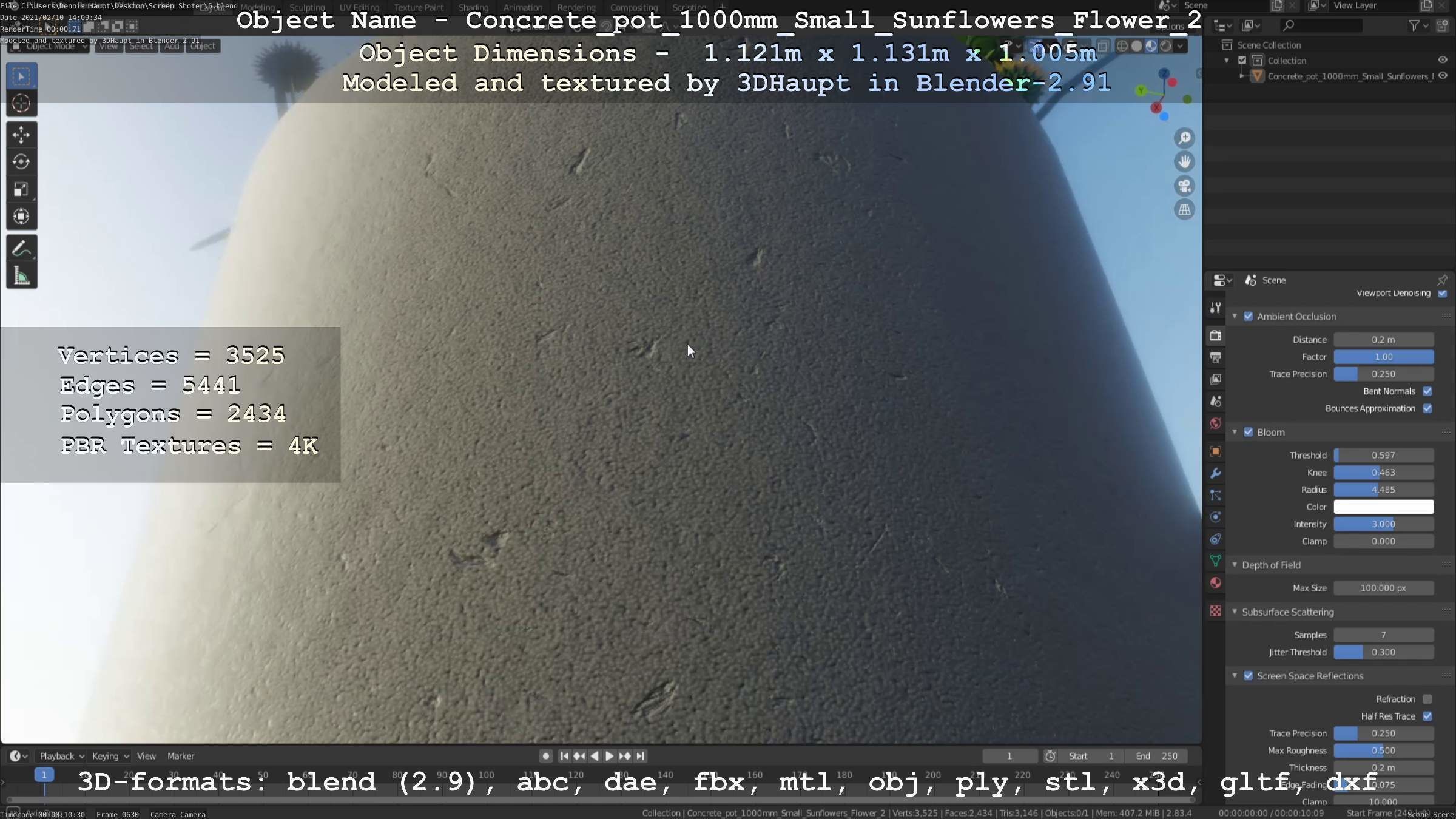 Concrete Pipe Pot 1000mm with Small Sunflowers Version 2 Low-poly 3D model_42