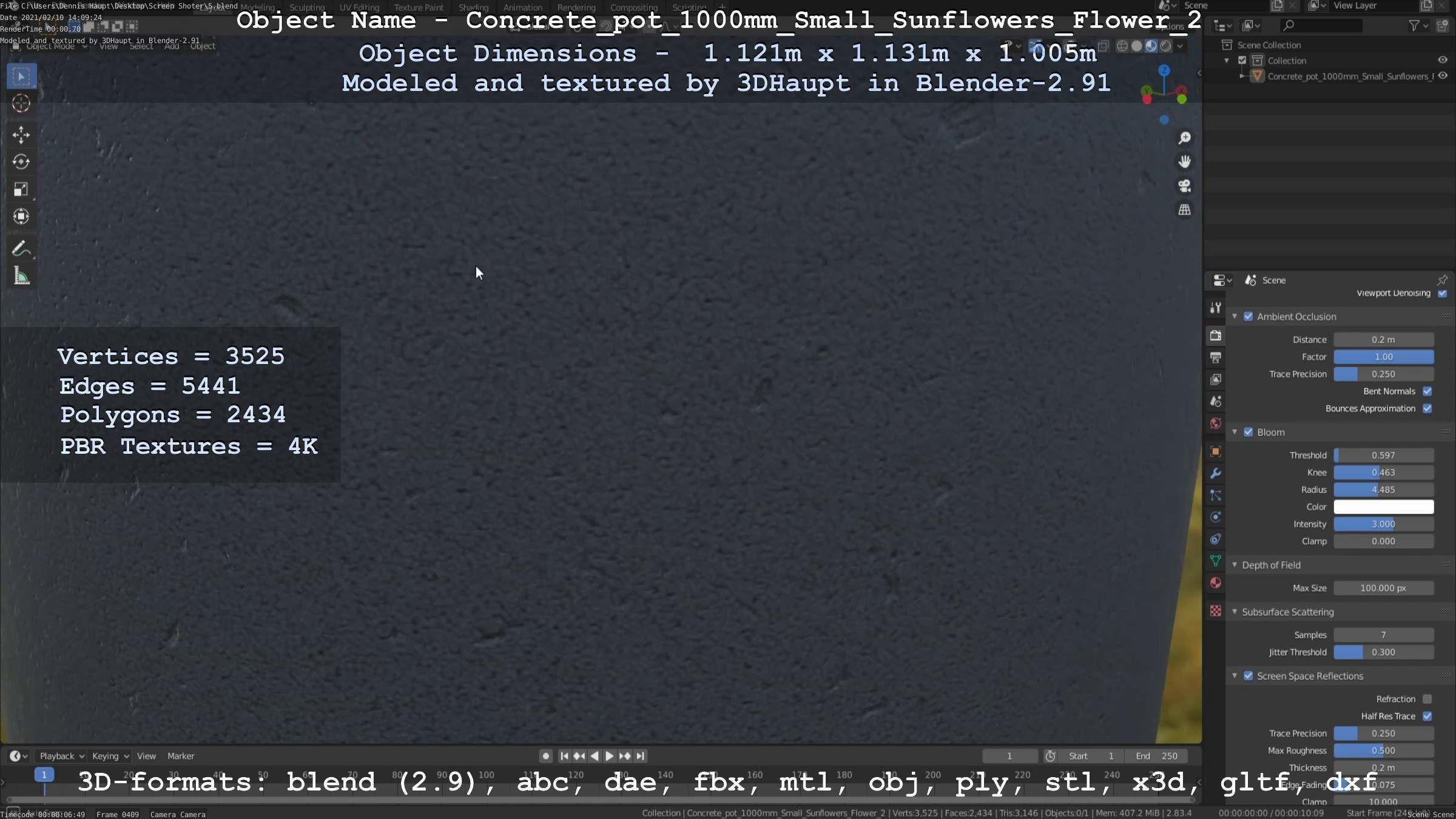 Concrete Pipe Pot 1000mm with Small Sunflowers Version 2 Low-poly 3D model_31