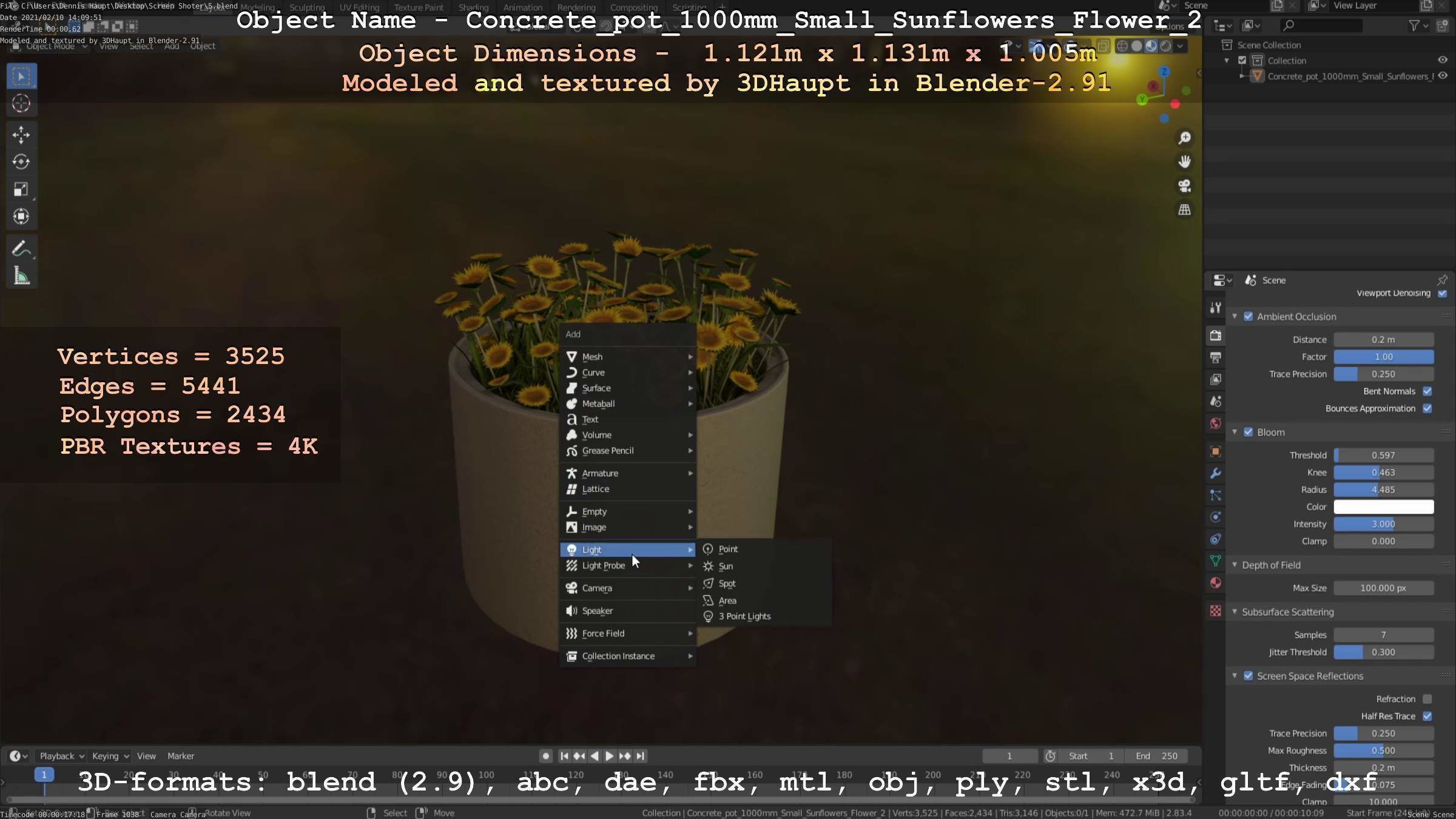 Concrete Pipe Pot 1000mm with Small Sunflowers Version 2 Low-poly 3D model_51