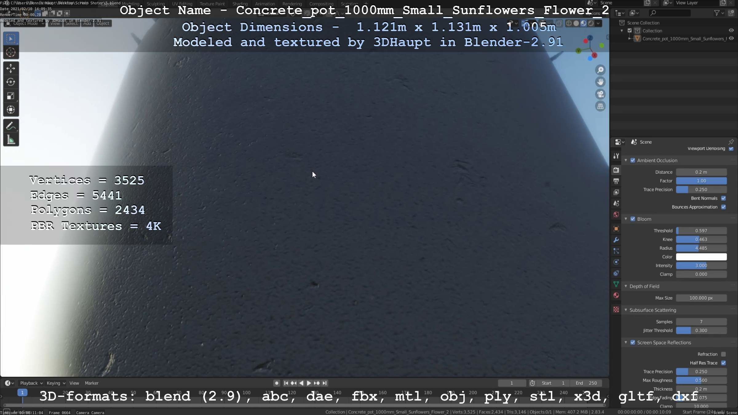 Concrete Pipe Pot 1000mm with Small Sunflowers Version 2 Low-poly 3D model_44