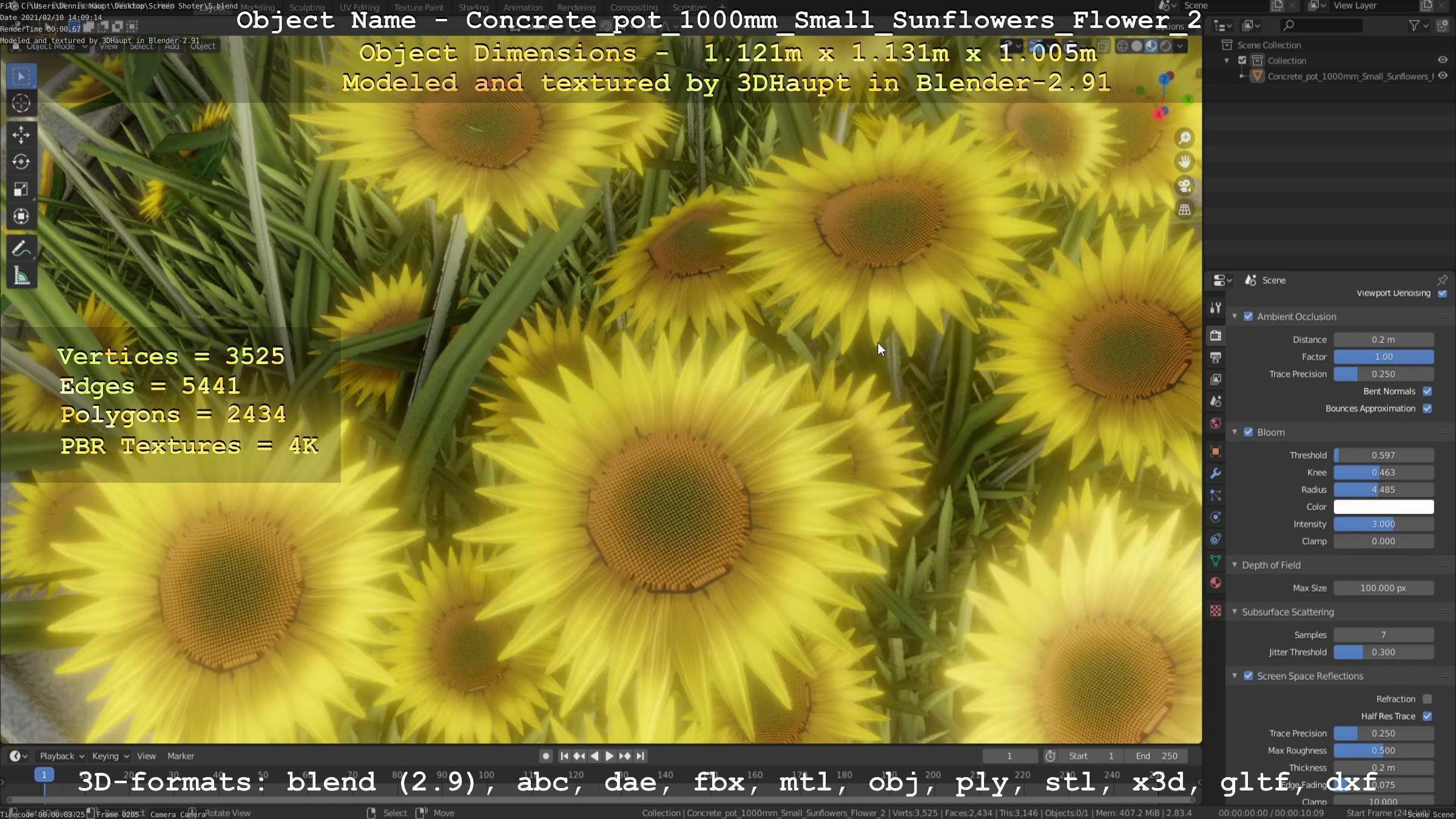 Concrete Pipe Pot 1000mm with Small Sunflowers Version 2 Low-poly 3D model_49