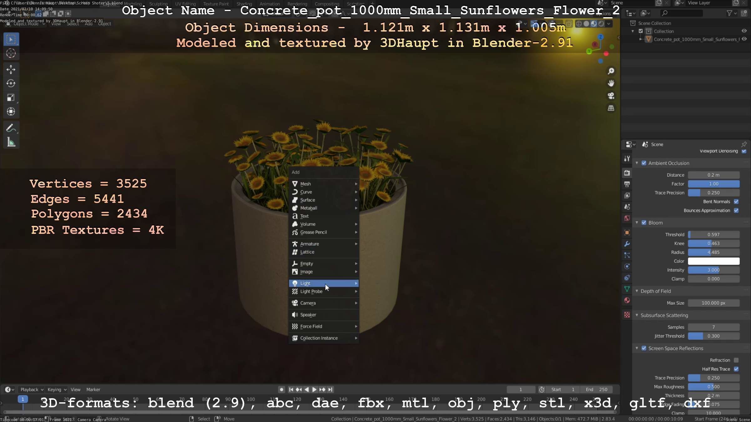 Concrete Pipe Pot 1000mm with Small Sunflowers Version 2 Low-poly 3D model_50