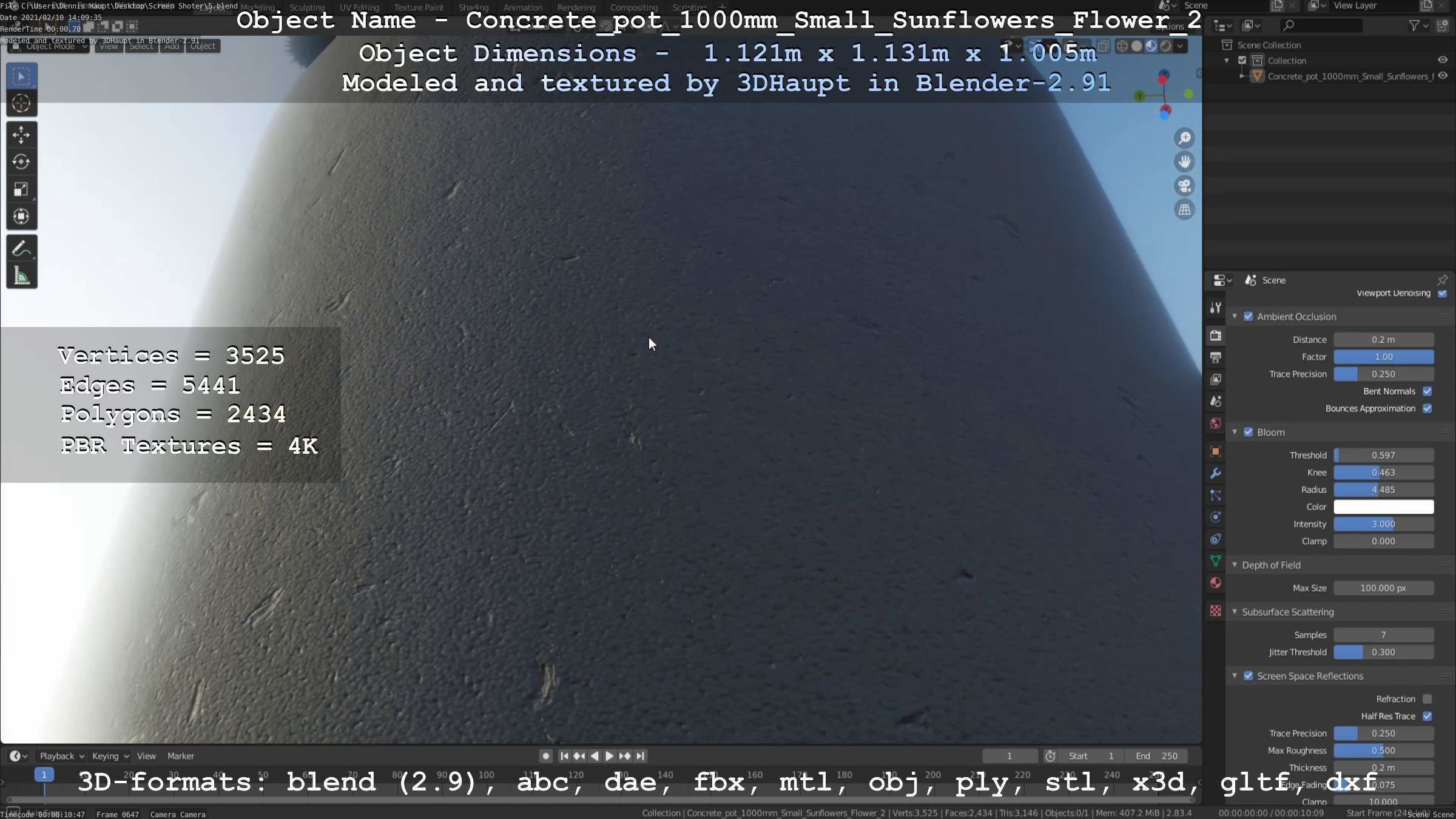 Concrete Pipe Pot 1000mm with Small Sunflowers Version 2 Low-poly 3D model_43