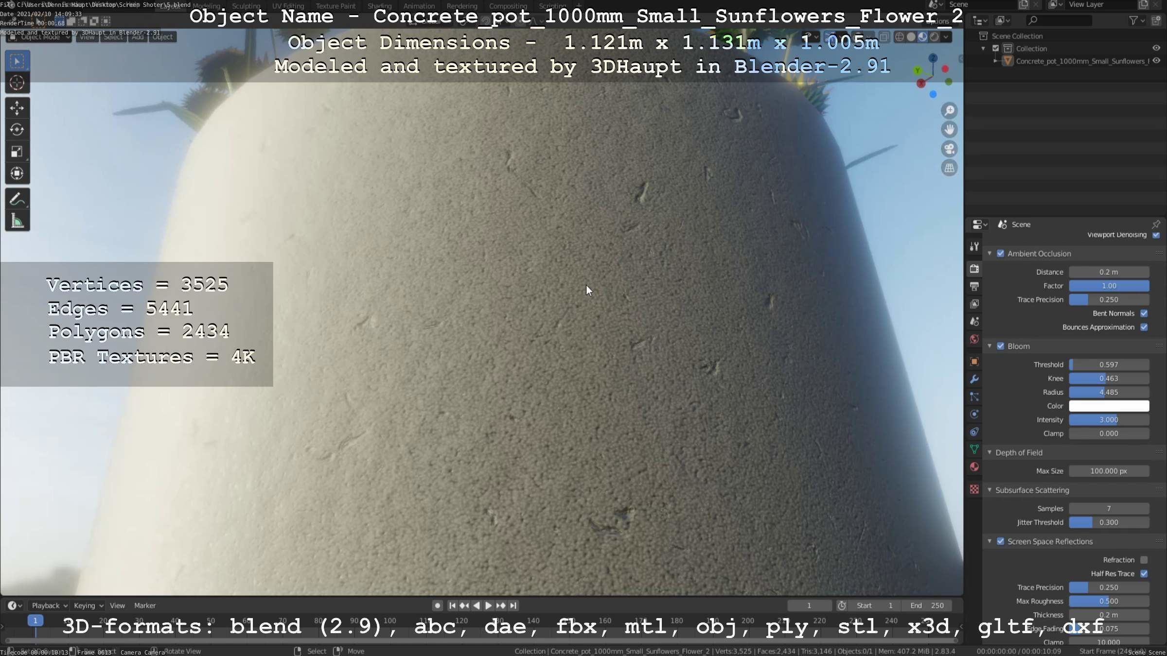 Concrete Pipe Pot 1000mm with Small Sunflowers Version 2 Low-poly 3D model_41