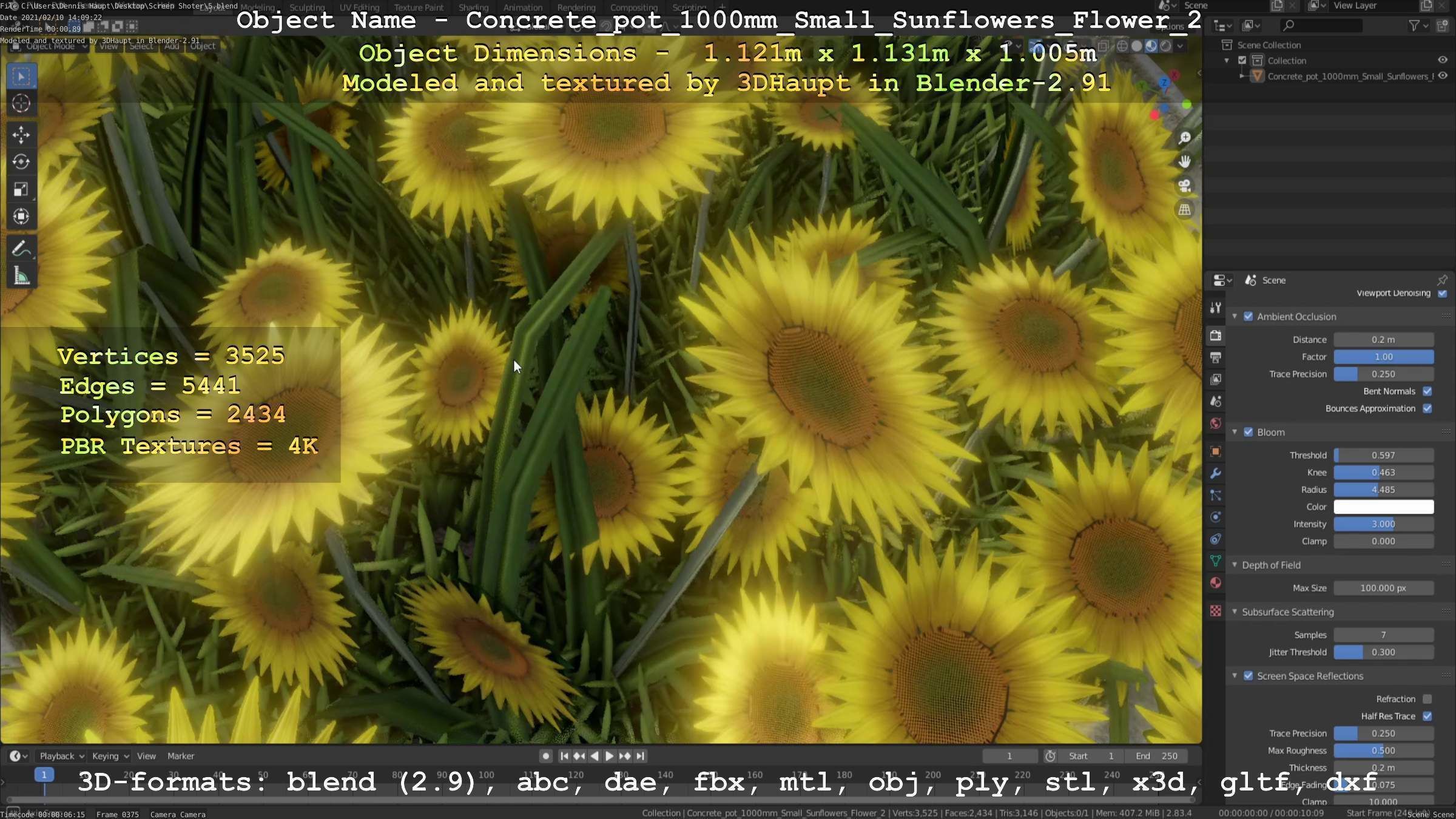 Concrete Pipe Pot 1000mm with Small Sunflowers Version 2 Low-poly 3D model_21