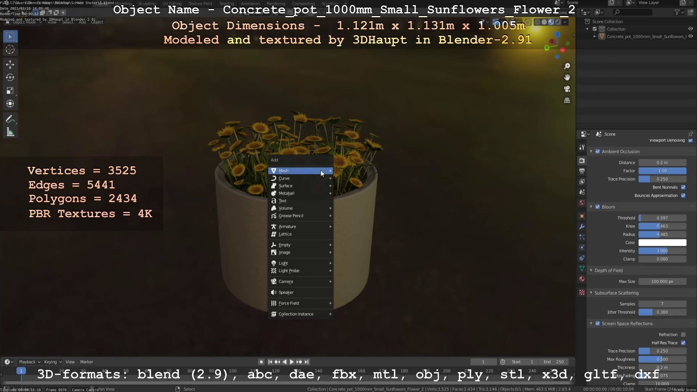 Concrete Pipe Pot 1000mm with Small Sunflowers Version 2 Low-poly 3D model_46