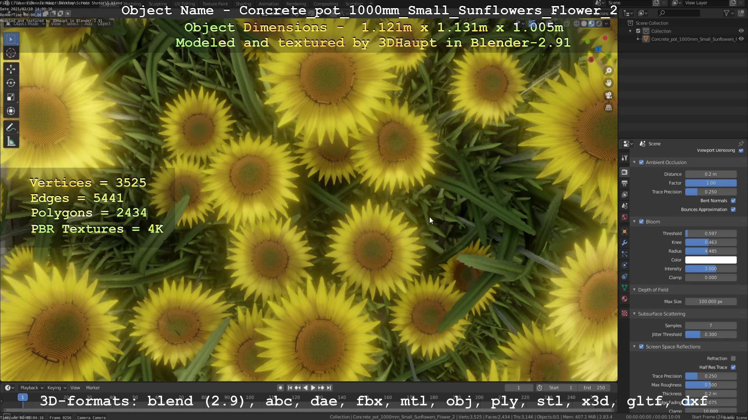 Concrete Pipe Pot 1000mm with Small Sunflowers Version 2 Low-poly 3D model_82