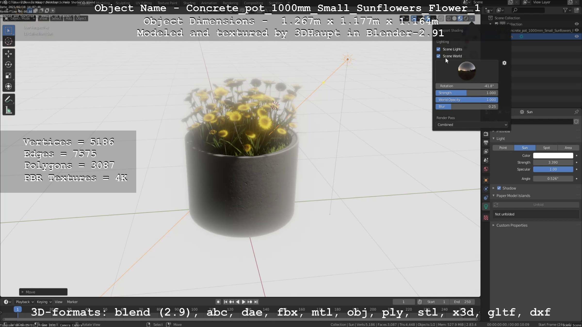 Concrete Pipe Pot 1000mm with Small Sunflowers Version 1 Low-poly 3D model_24