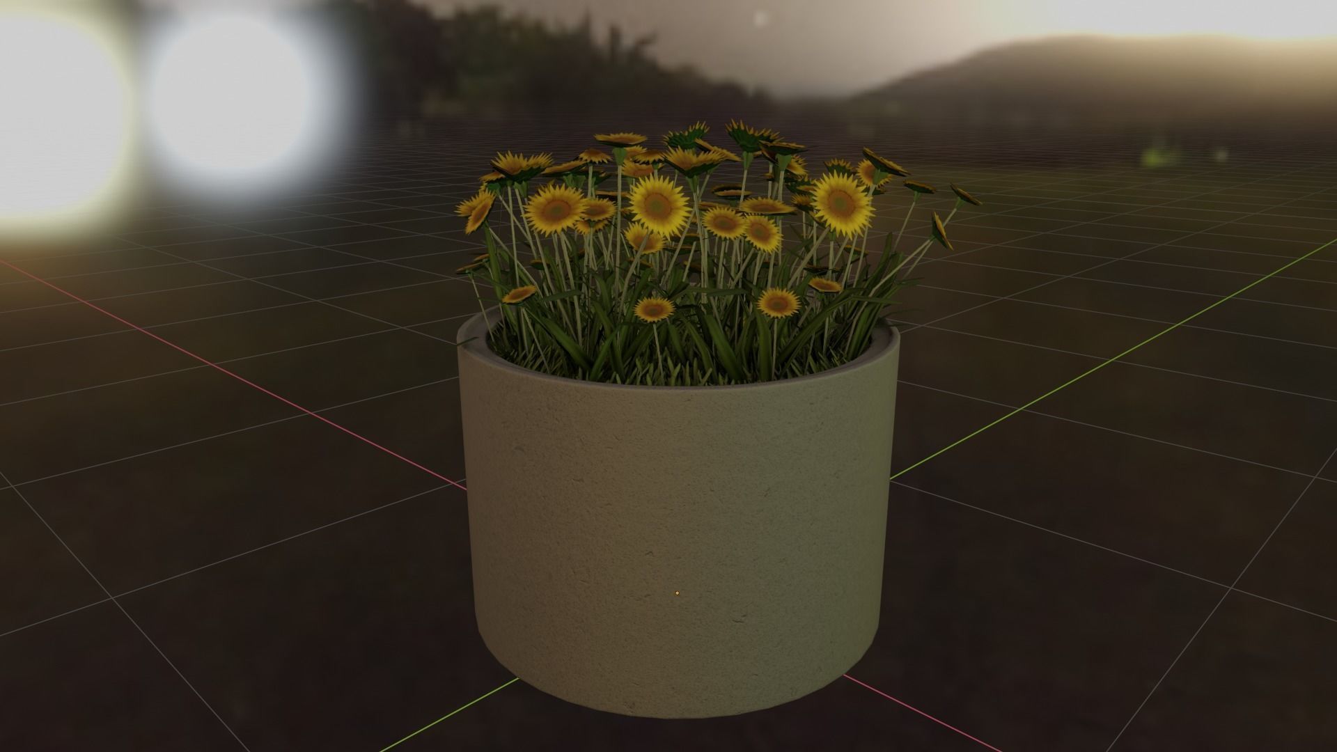 Concrete Pipe Pot 1000mm with Small Sunflowers Version 1 Low-poly 3D model_2