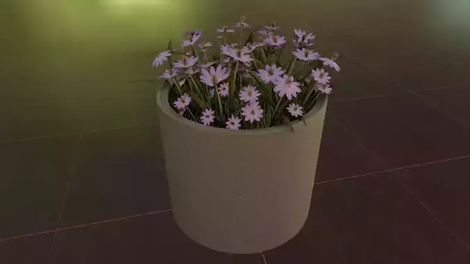Concrete pot 800mm Violet Flowers 2 Low-poly 3D model