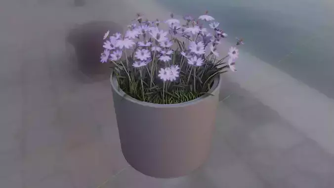 Concrete pot 800mm Violet Flower 1 Low-poly 3D model