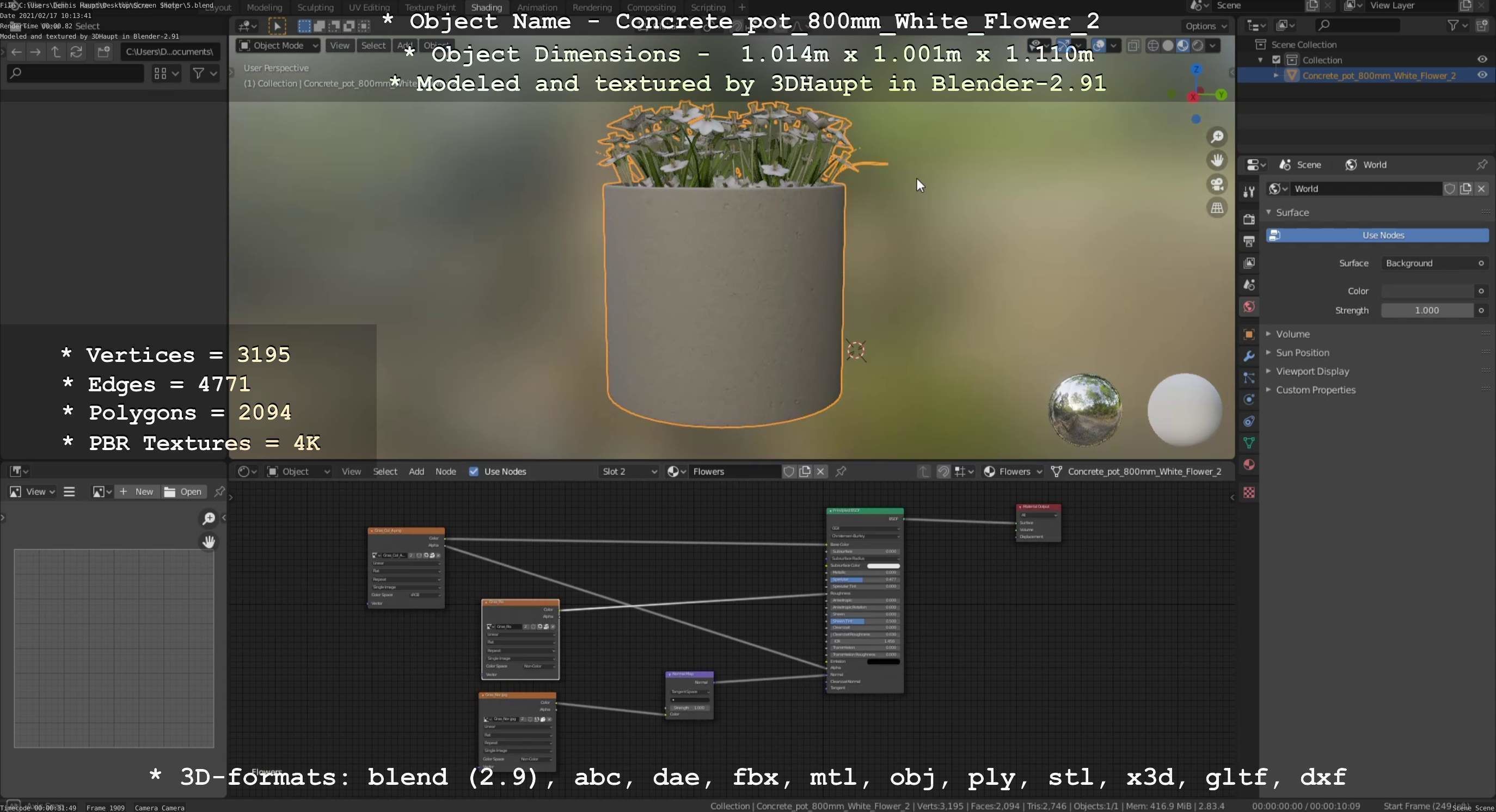 Concrete Pipe Pot 800mm with White Version 2 Low-poly 3D model_6