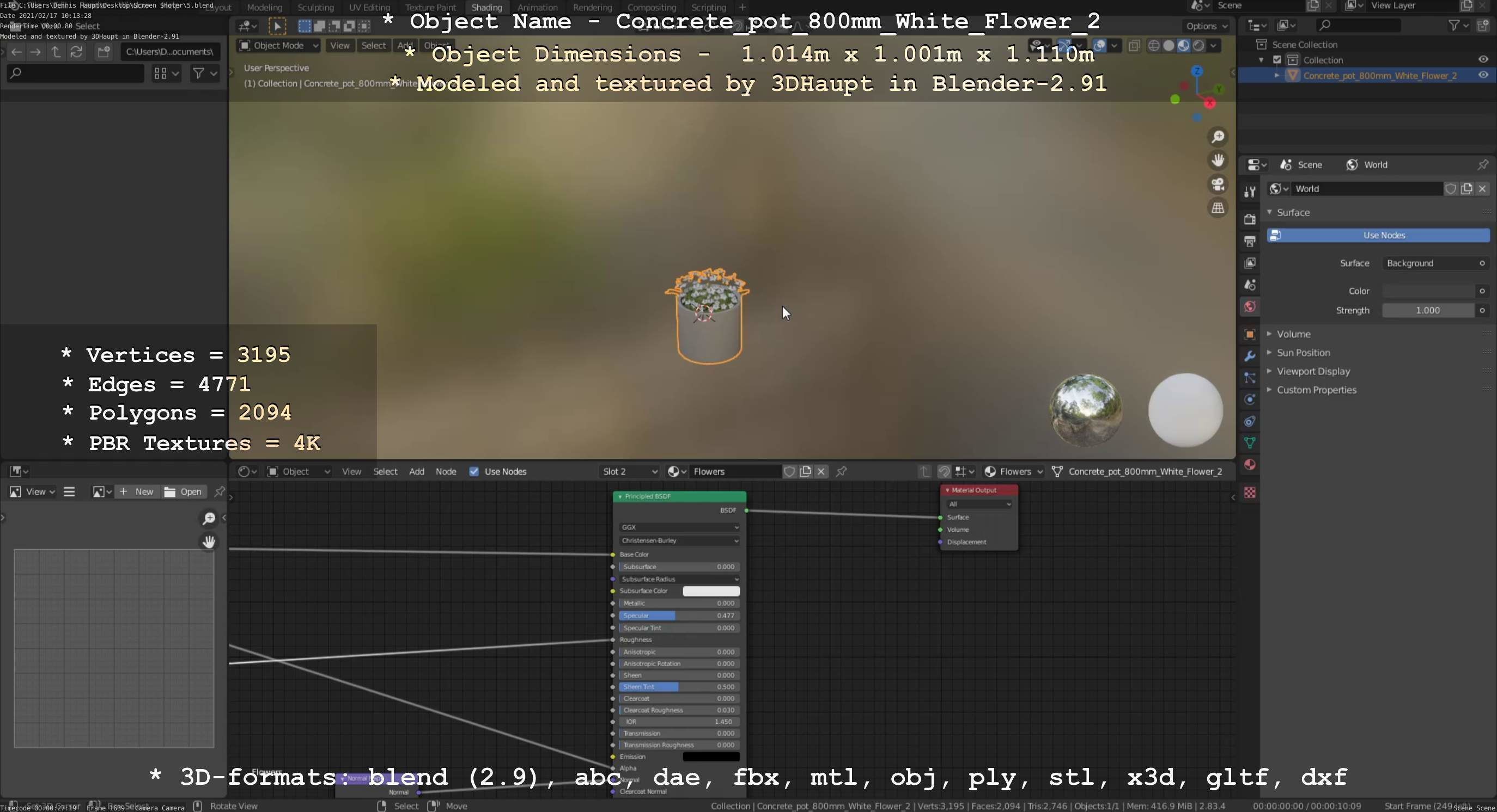 Concrete Pipe Pot 800mm with White Version 2 Low-poly 3D model_113