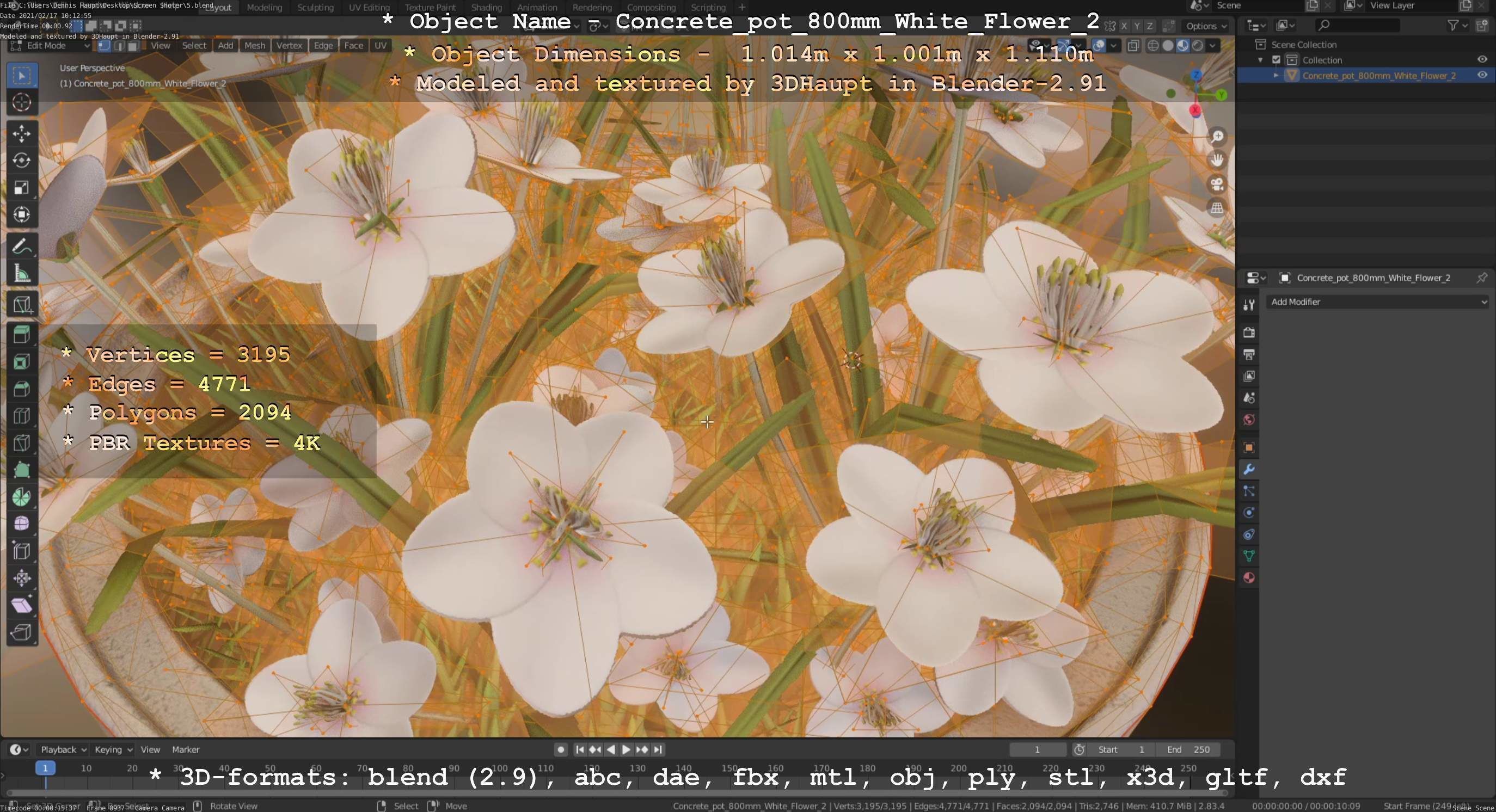 Concrete Pipe Pot 800mm with White Version 2 Low-poly 3D model_39