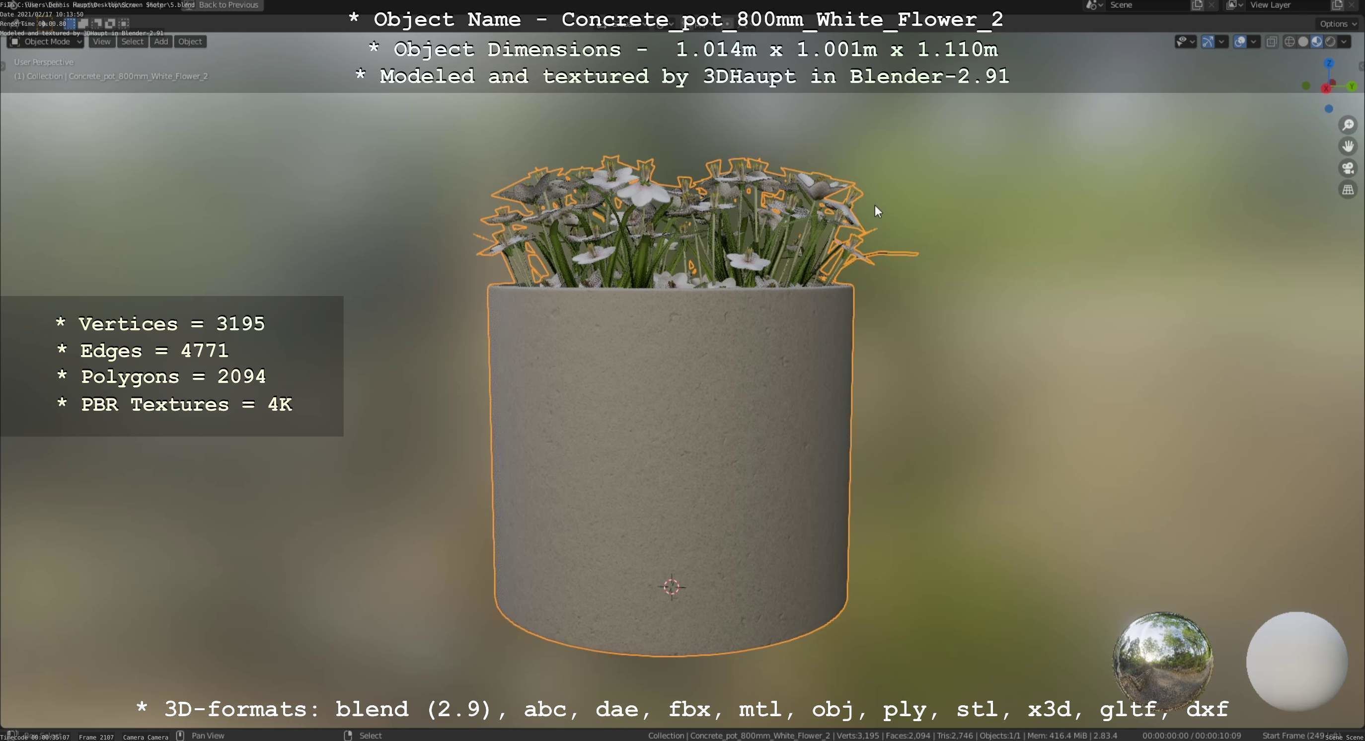 Concrete Pipe Pot 800mm with White Version 2 Low-poly 3D model_96