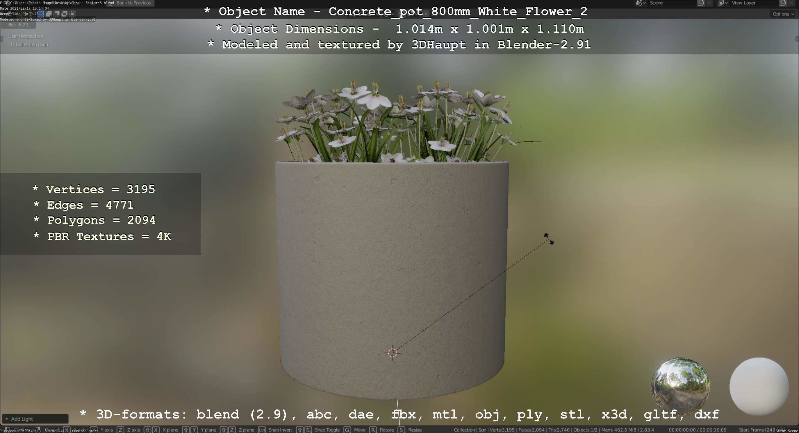 Concrete Pipe Pot 800mm with White Version 2 Low-poly 3D model_46