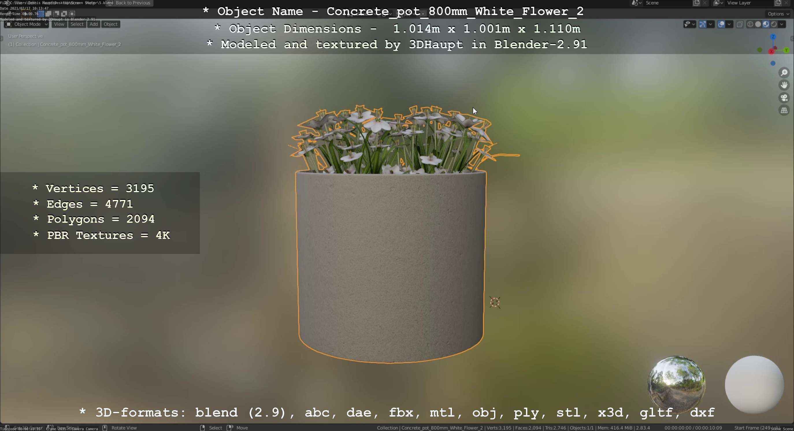 Concrete Pipe Pot 800mm with White Version 2 Low-poly 3D model_52