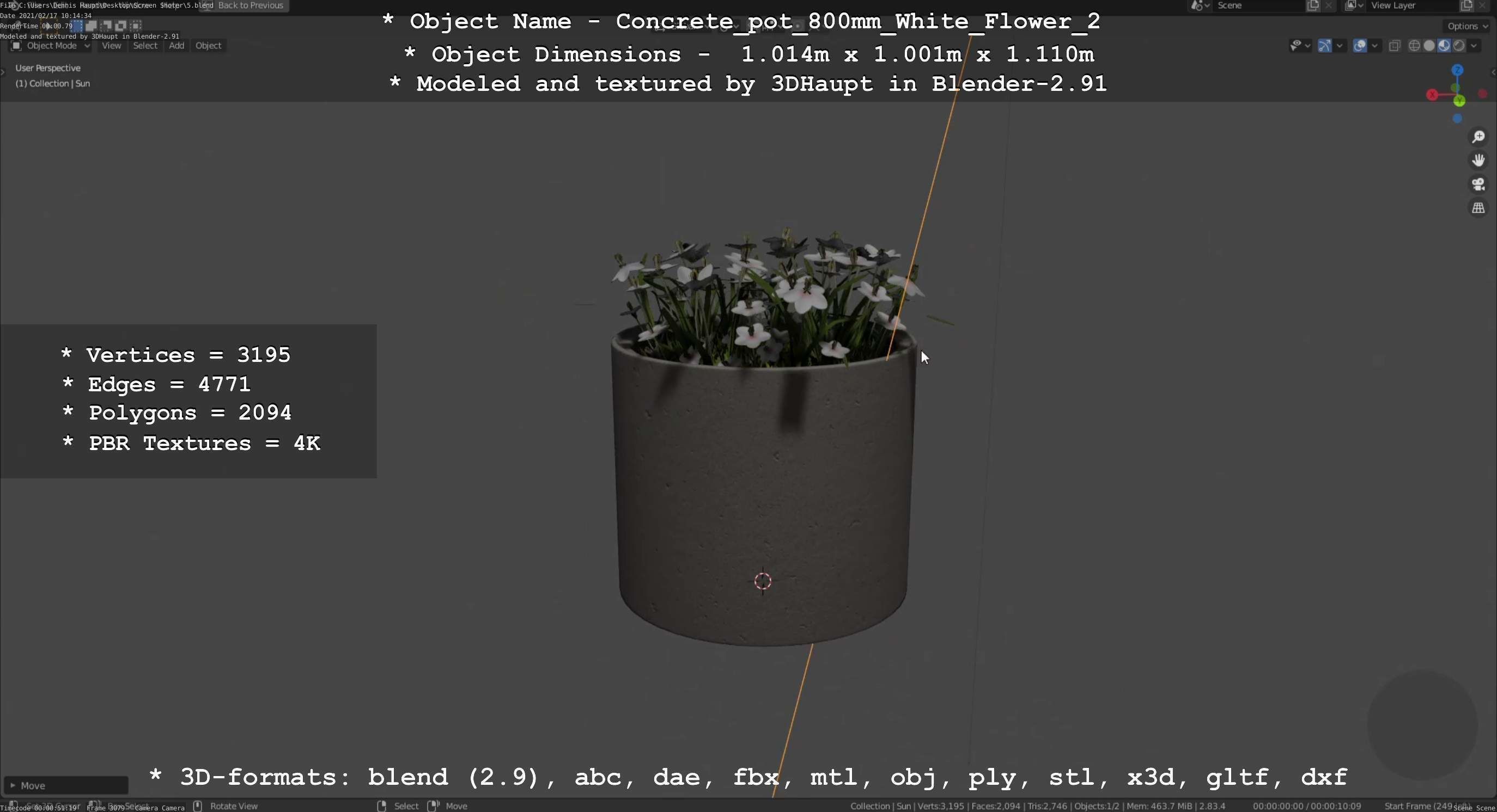 Concrete Pipe Pot 800mm with White Version 2 Low-poly 3D model_11