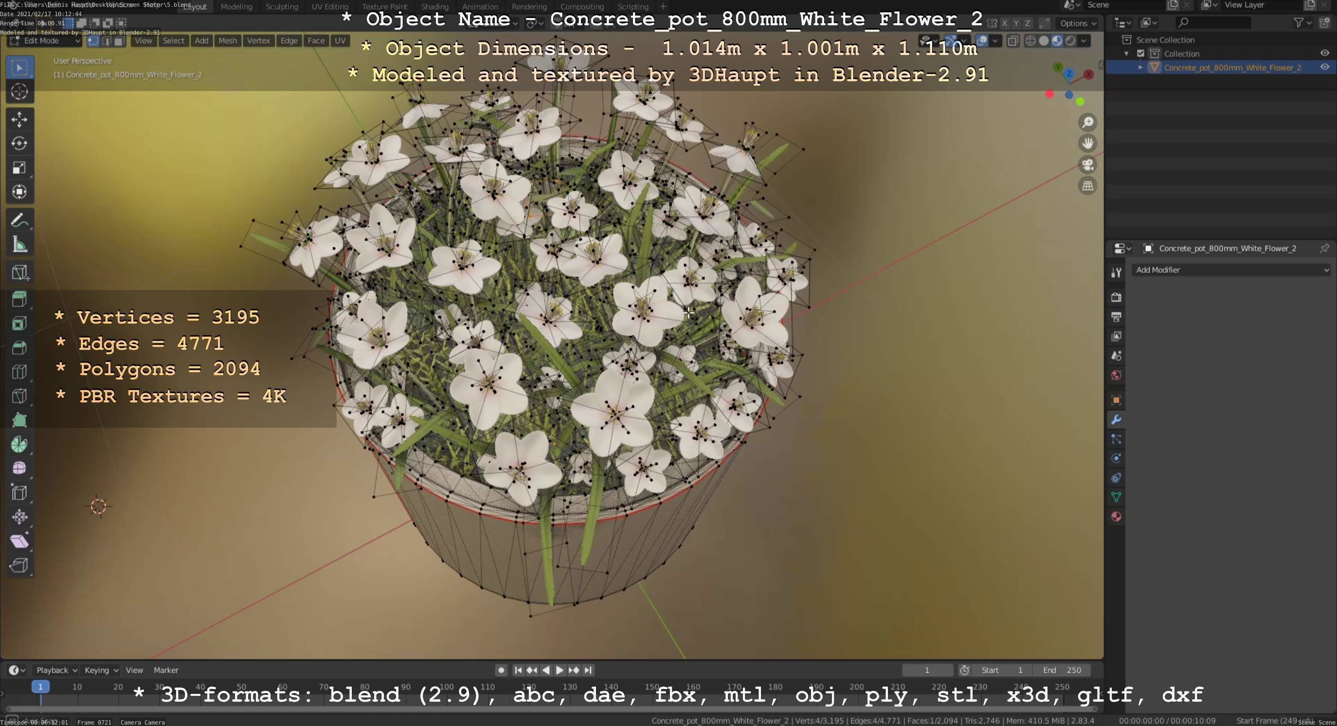 Concrete Pipe Pot 800mm with White Version 2 Low-poly 3D model_81