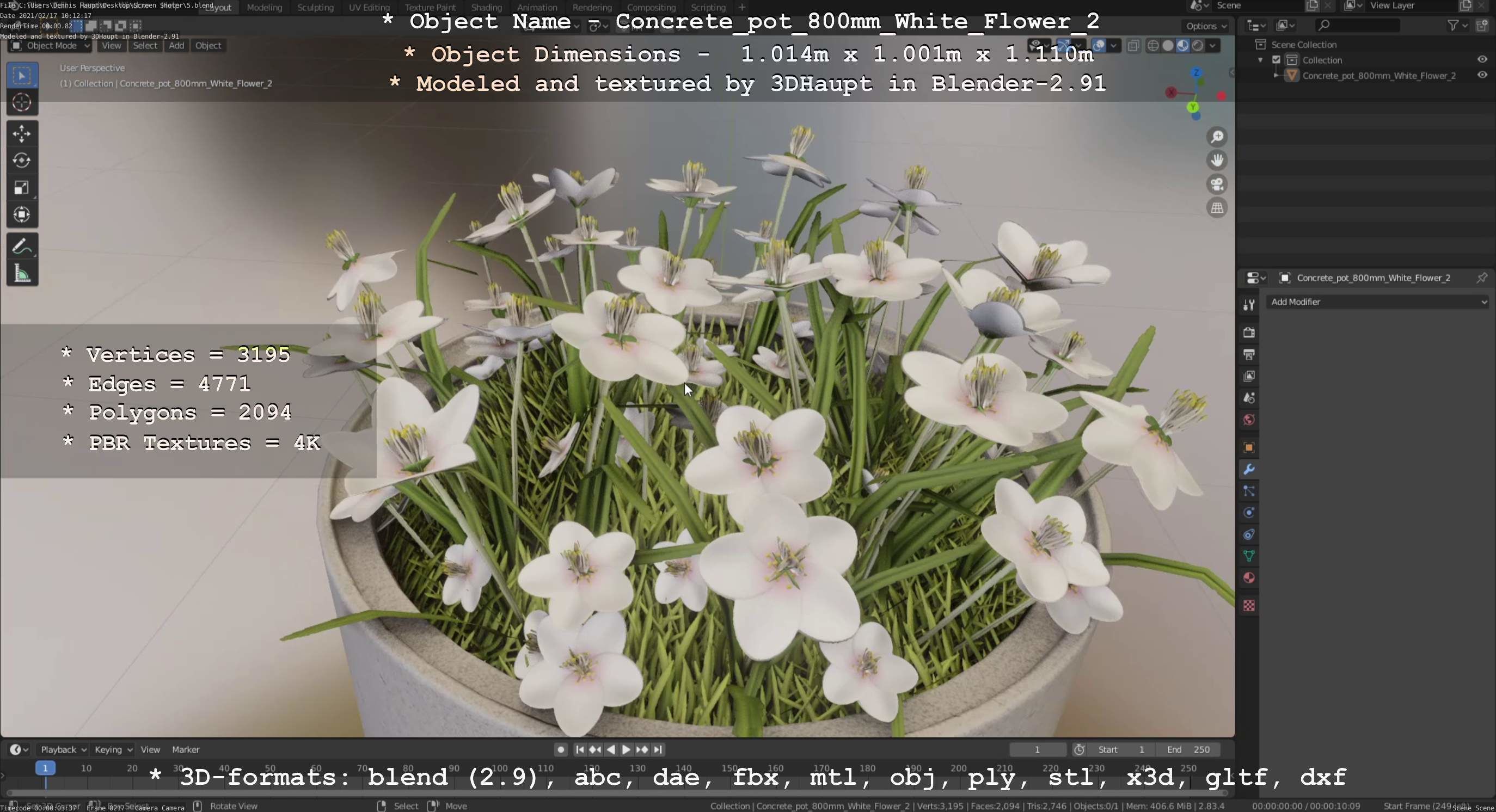 Concrete Pipe Pot 800mm with White Version 2 Low-poly 3D model_67