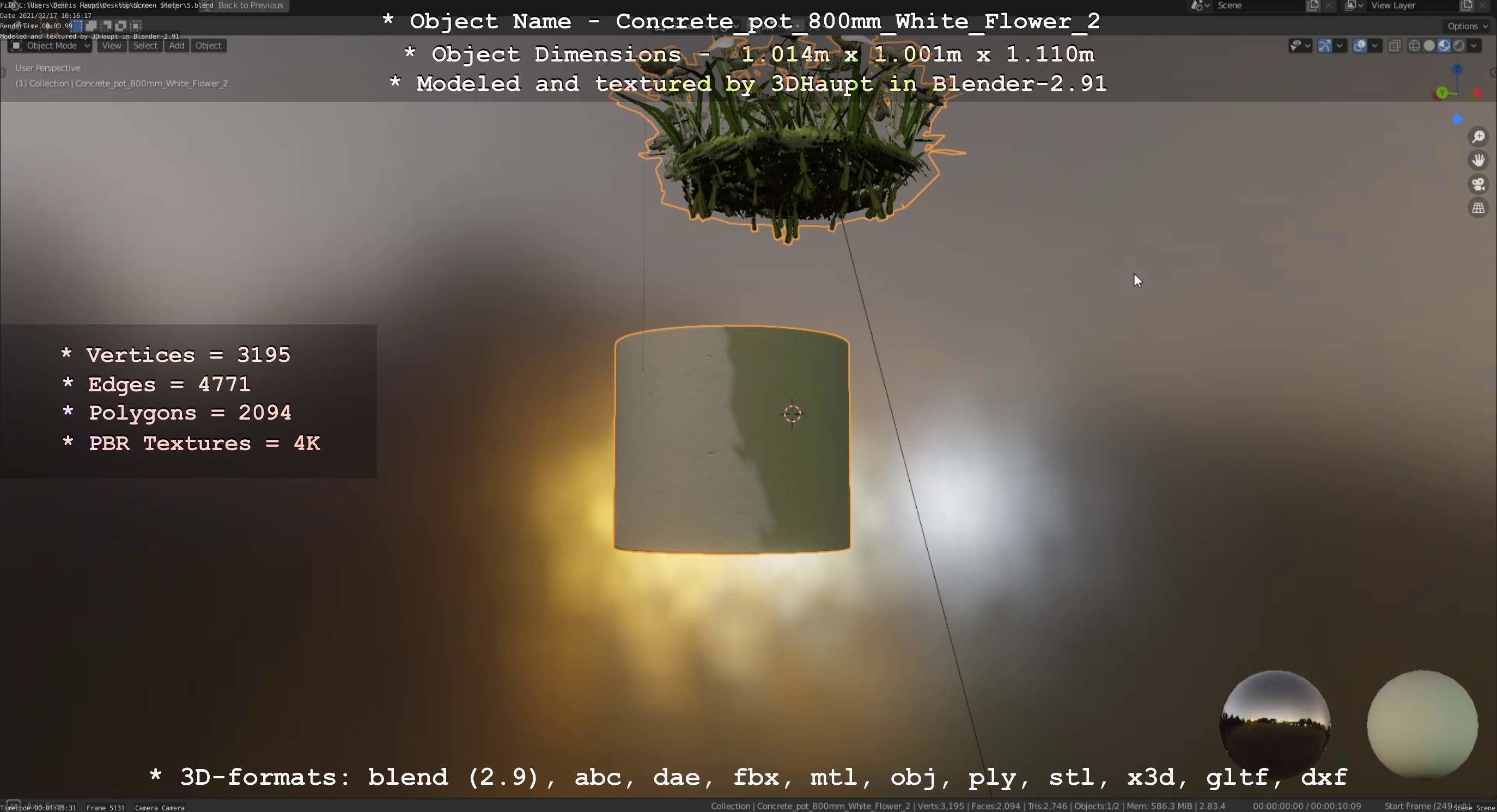 Concrete Pipe Pot 800mm with White Version 2 Low-poly 3D model_30