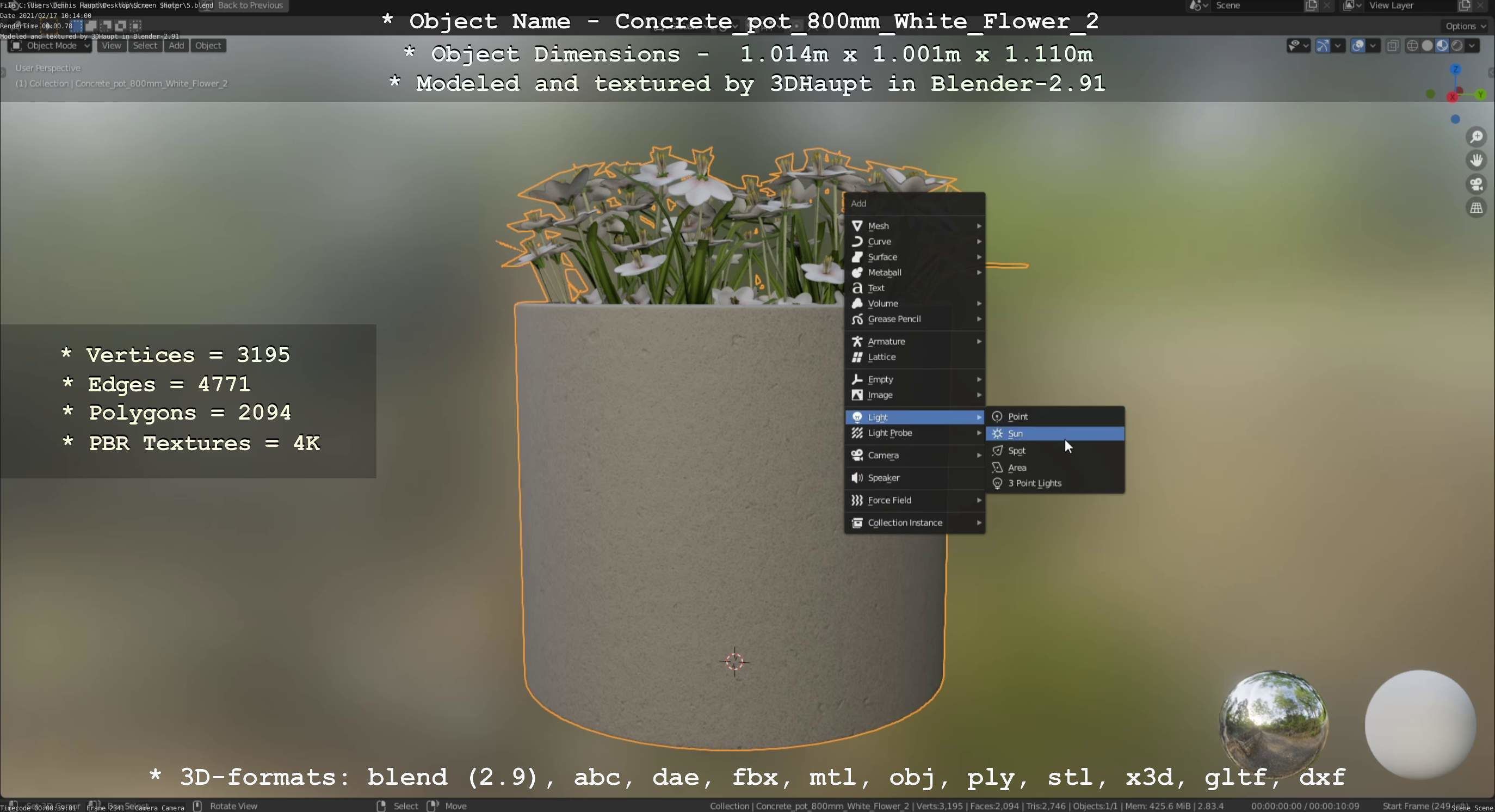 Concrete Pipe Pot 800mm with White Version 2 Low-poly 3D model_42
