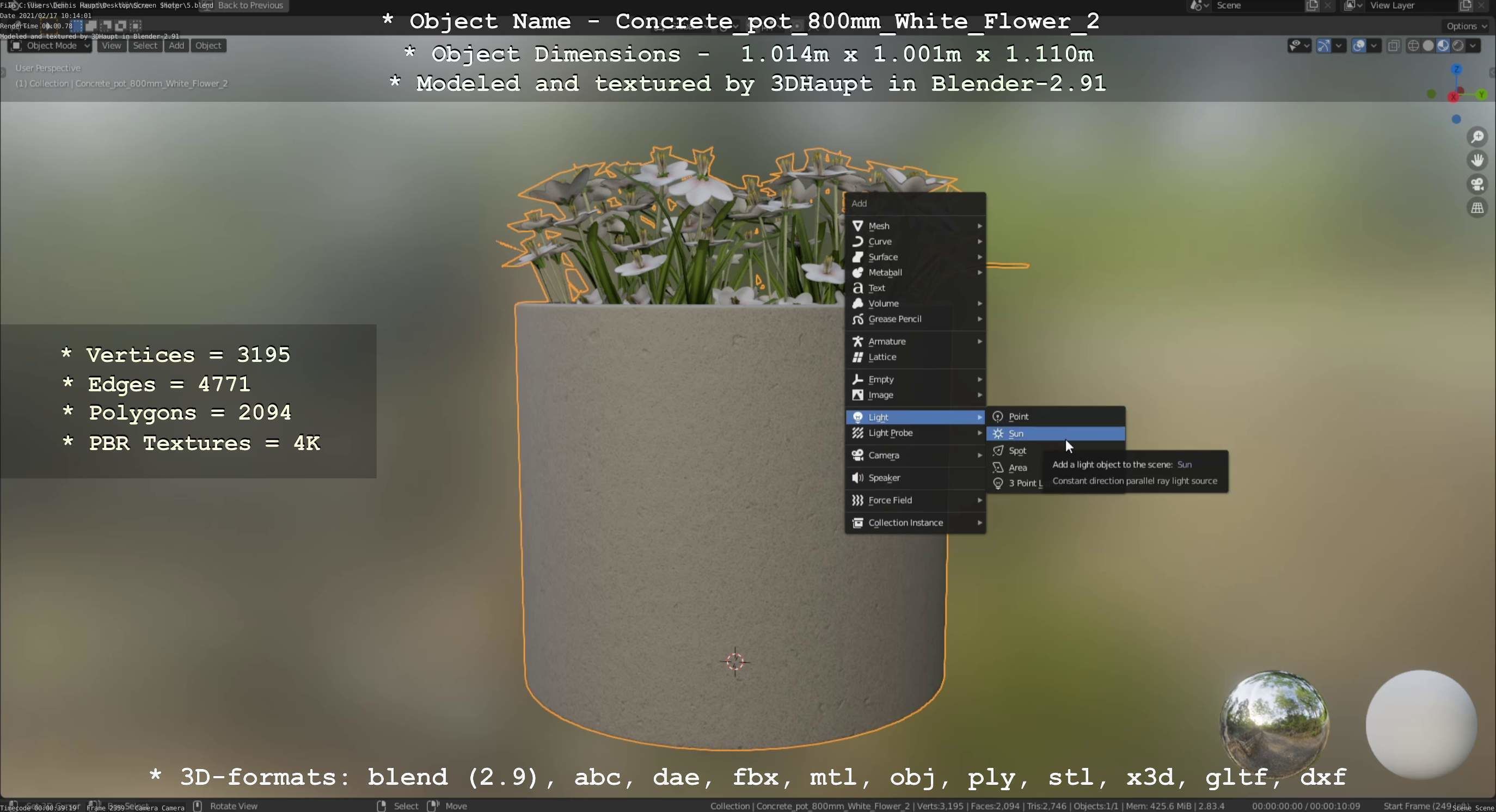 Concrete Pipe Pot 800mm with White Version 2 Low-poly 3D model_43